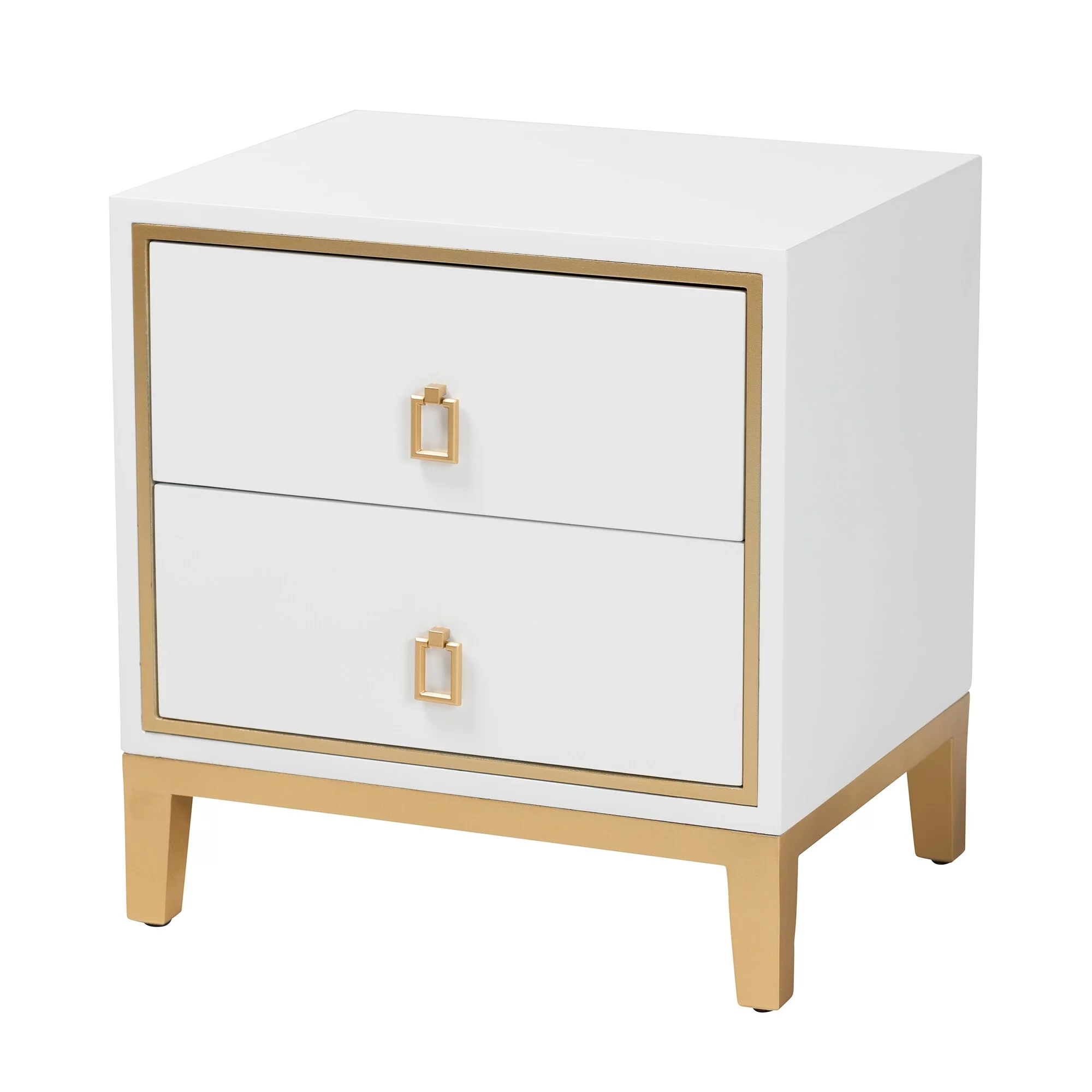 Baxton Studio Donald Modern/ Glam and Luxe Wood and Gold Metal 2-Drawer End Table White, Gold