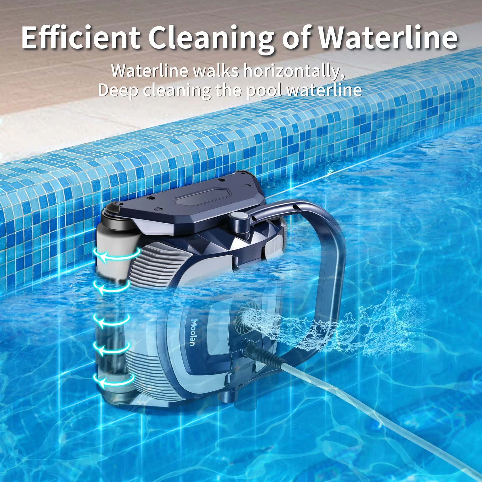 Moolan Automatic Robotic Pool Vacuum Cleaner, Pool Vacuum Cleaners, with Self-Parking Technology, LED Indicator, Ideal for Above/In-Ground Swimming Pool Up to 1200 ft², Blue, New