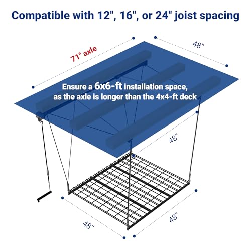 FLEXIMOUNTS Overhead Garage Storage Rack, 4x4 Ft Heavy-Duty Garage Ceiling Storage Racks, Adjustable Organization System with 71'' L Axle, 300lbs Weight Capacity, Carbon Black