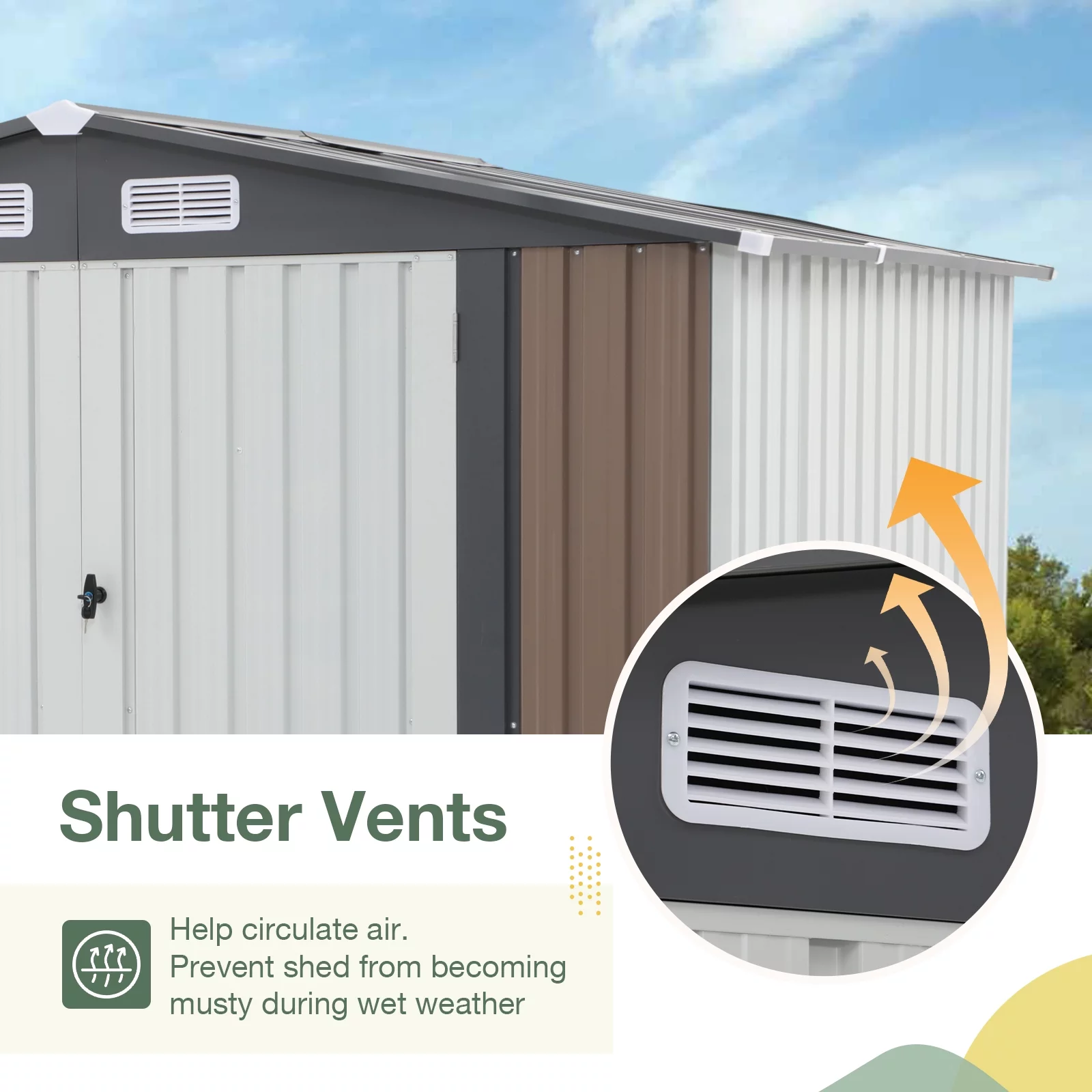 OC Orange-Casual 10' x 8' FT Outdoor Storage Shed, Metal Garden Tool Shed with Lockable Door, Outside Sheds & Storage Galvanized Steel, White & Brown