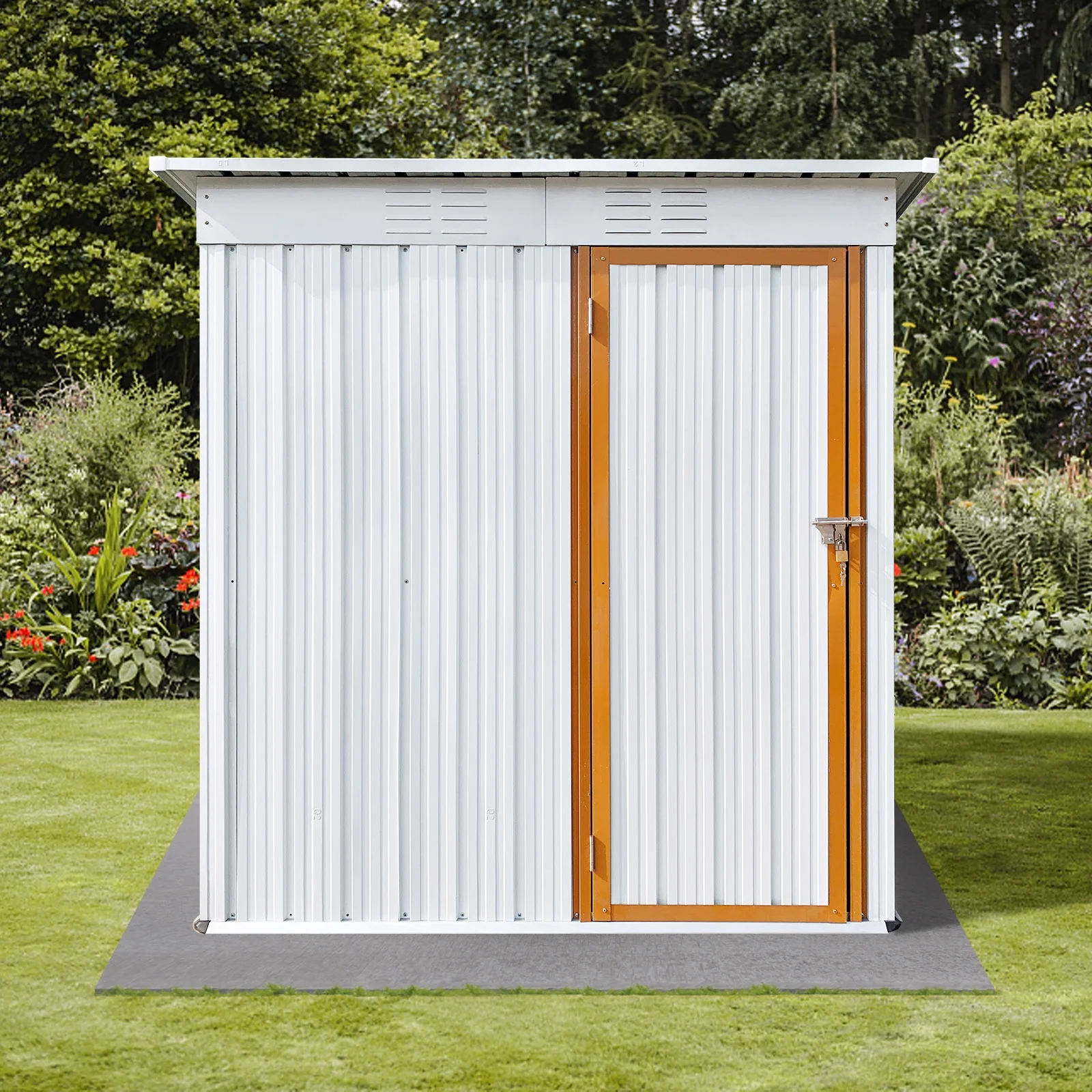 Metal Garden Sheds Outdoor Storage Sheds Pent Roof, White and Yellow 5FTX3FT
