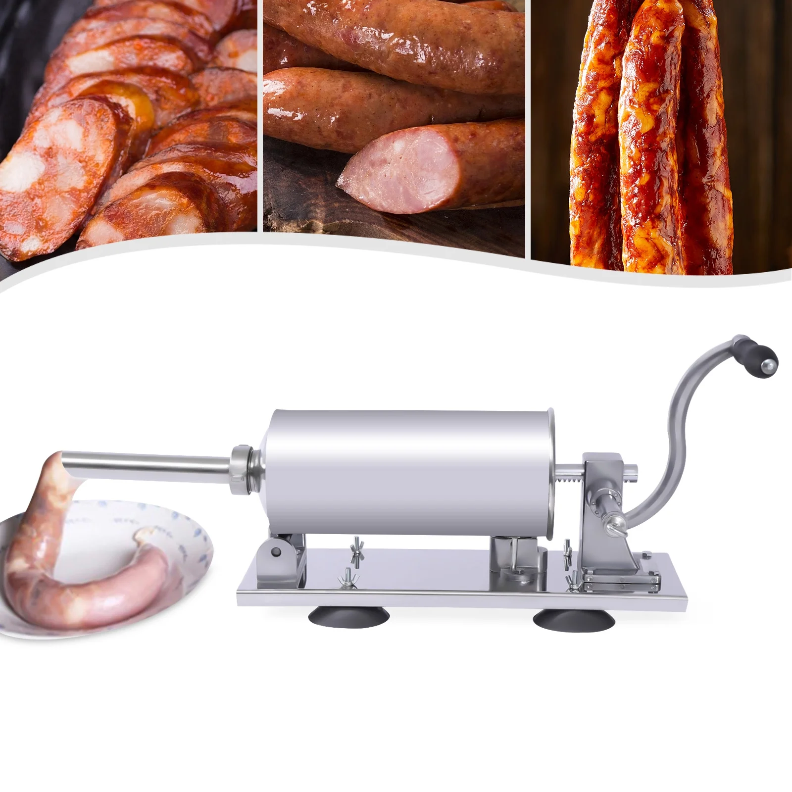 Miumaeov Sausage Stuffer Manual Stainless Steel Horizontal Sausage Maker 4L/ 8LBS Meat Filling Kitchen Machine for Home & Commercial Use