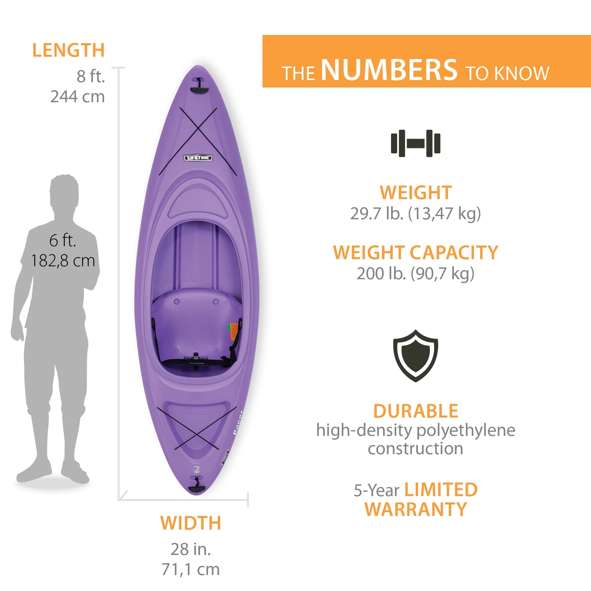 Lifetime Pacer 8 ft Sit-Inside Kayak, Lavender (91119)