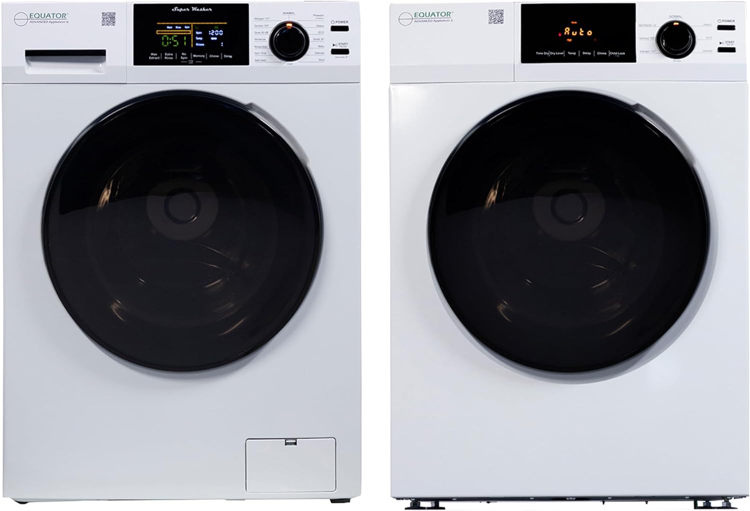 Equator Deluxe Laundry Set Digital Washer 1.9cf 110V+ Vented Dryer 4cf 110V (Side by Side)