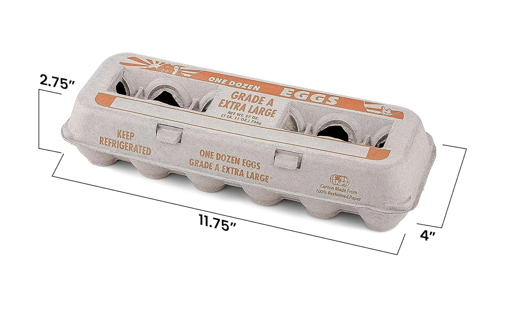 MT Products Printed XL Pulp Egg Cartons Hold Eggs 12 Count - Pack of 25