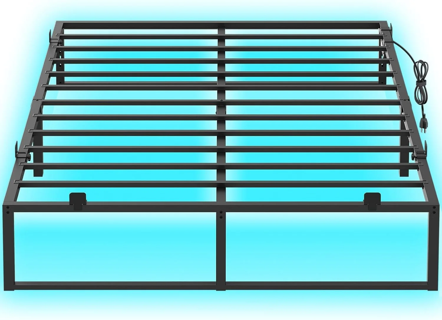 Homieasy Metal Bed Frame with Charging Station and LED Lights, 14 Inch Queen Size Platform Bed Frame with Non-Slip Mattress Gaskets, Sturdy Steel Slats, No Box Spring Needed, Easy Assembly