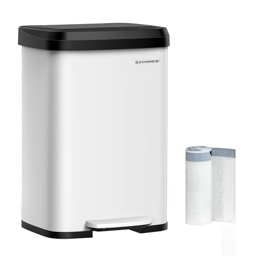 SONGMICS Kitchen Trash Can, Stainless Steel Garbage Can, with Stay-Open Lid and Step-on Pedal, Soft Closure, Tall, Large and Space-Saving, ULTB530W50