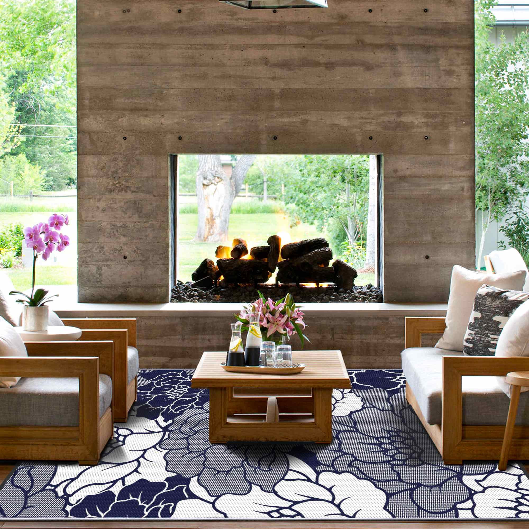 DEORAB Outdoor Rugs for Patio Clearance, Waterproof Plastic Mat, Rv, Camper,blue&white,5'x8'