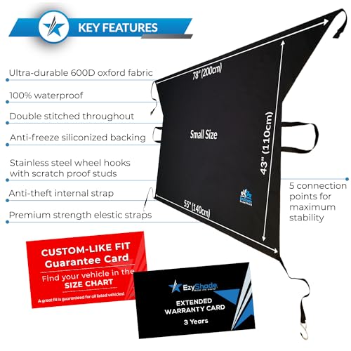 EzyShade Car Windshield Cover for Ice and Snow. Windshield Snow Cover for Car SUV Truck. Frost Shield Windshield Cover, Car Snow Cover, Winter Car Accessories. See Size-Chart - Standard (M) Size