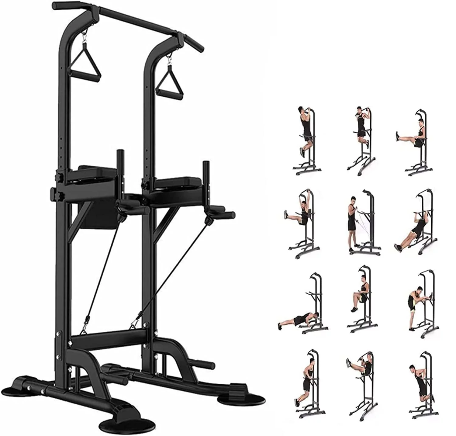 Power Tower Exercise Equipment, Pull Up Bar, Power Tower Dip Station,Adjustable Height Workout, Multi-Function Strength Training Equipment Workout Station Fitness for Home Gym Black