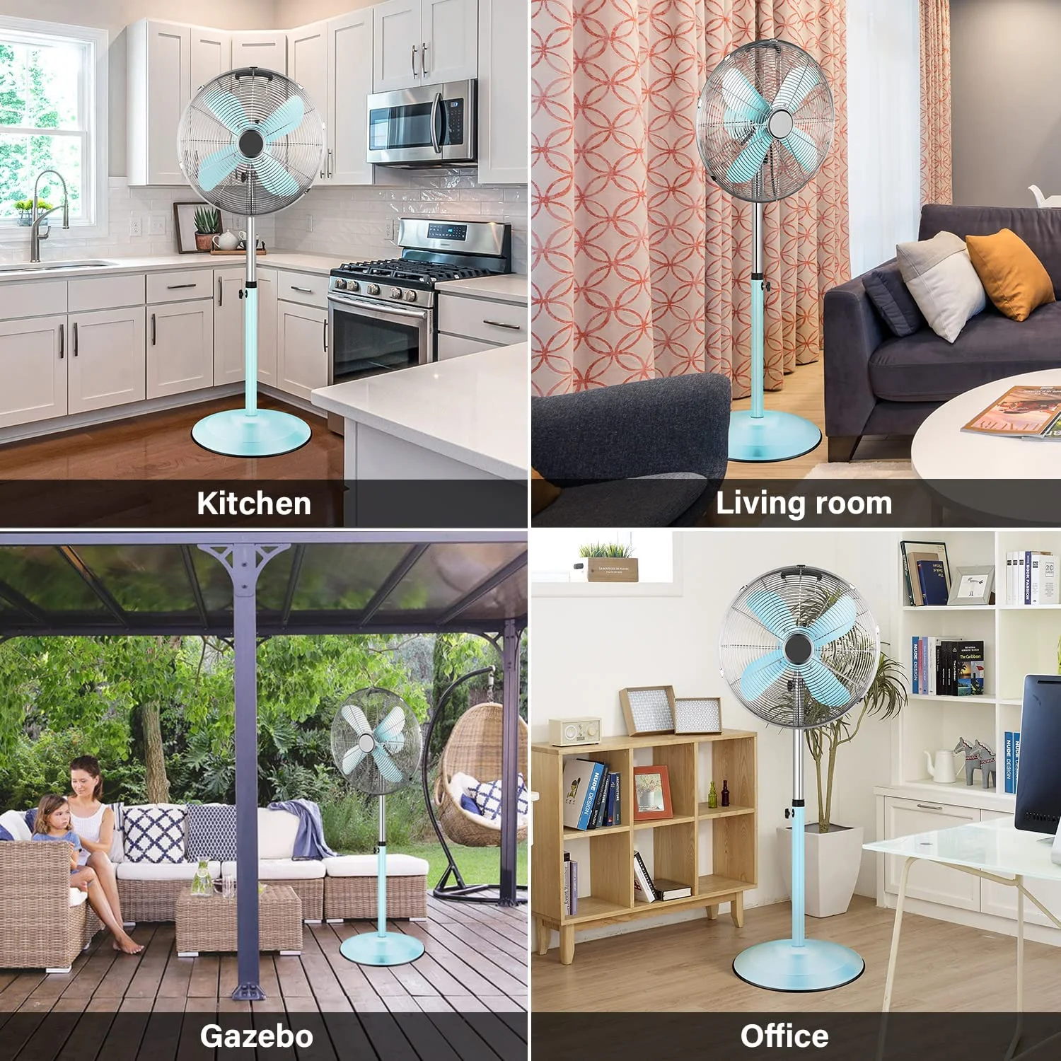 Infinipower Metal Pedestal Fan, Quiet Oscillating Standing Fan with Height Adjustable