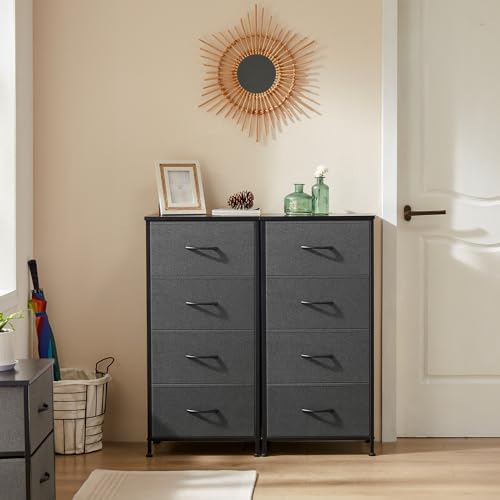 DUMOS Dresser for Bedroom, Storage Drawers, Fabric Storage Tower with 9 Drawers, Chest of Drawers with Fabric Bins, Sturdy Metal Frame, Wood Tabletop for Kids Room, Closet, Entryway, Nursery