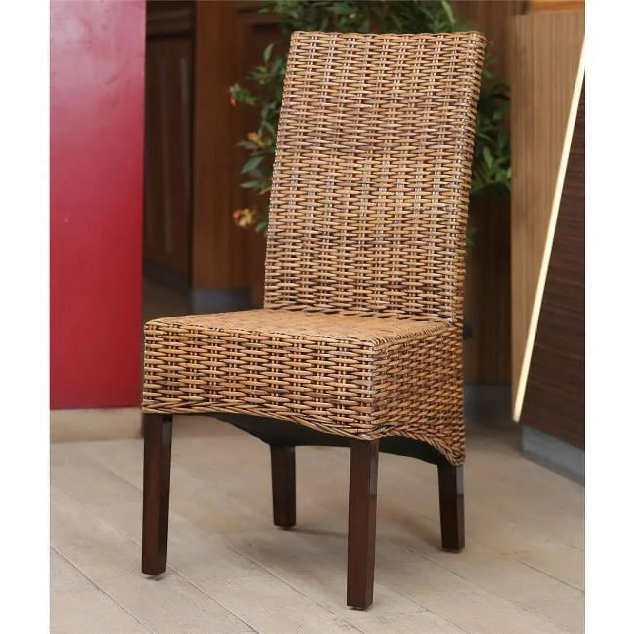 International Caravan Java Woven Rattan/Mahogany Dining Chair
