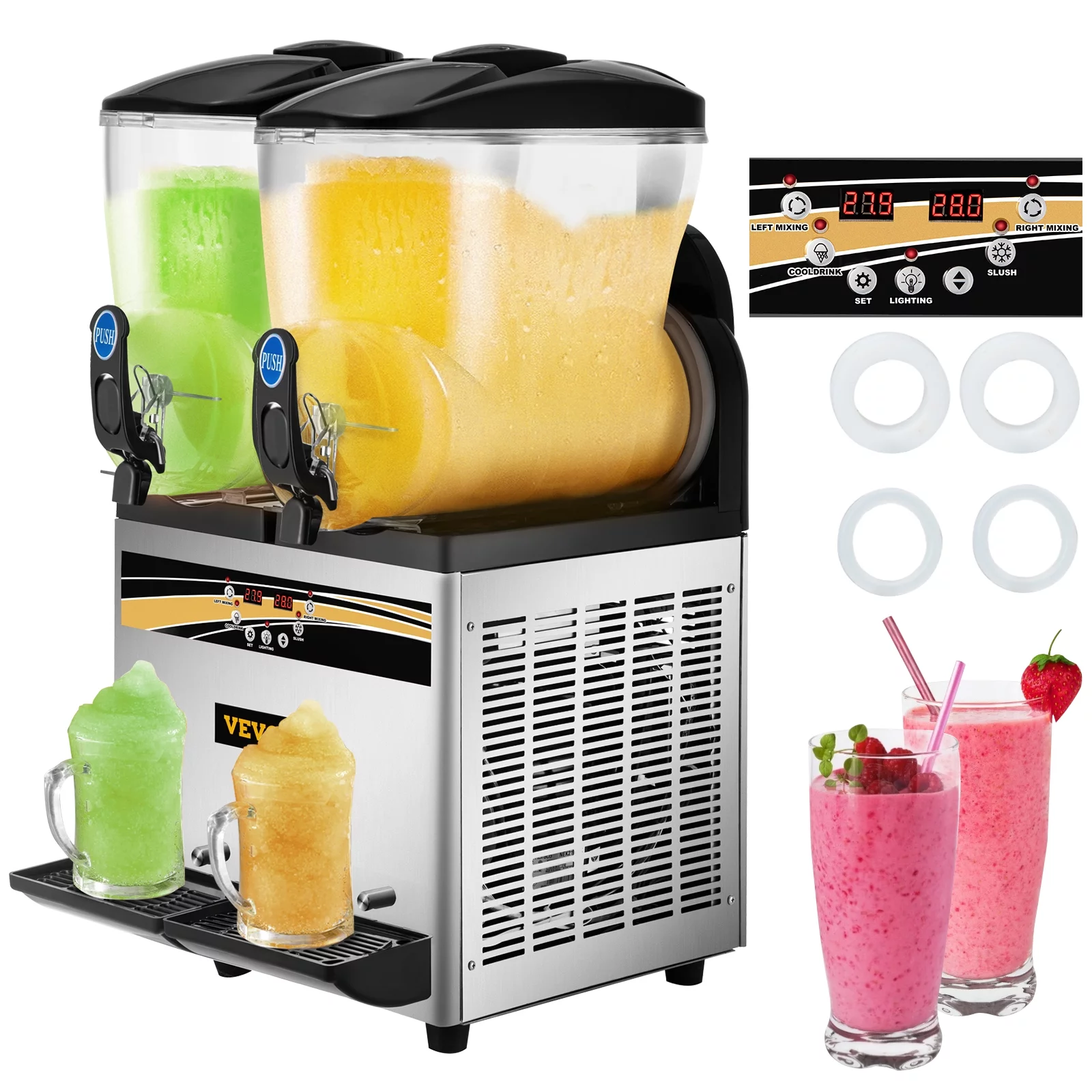 BENTISM Commercial Slushy Machine, 30L 1000W Stainless Steel Margarita Slushie Maker, Slush Frozen Drink Maker, Silver