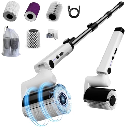 Roller Electric Spin Scrubber - 2-Speed Waterproof Cordless Power Cleaning Brush, 4 Multi-Purpose Brush Heads & Telescopic Pole for Deep Floor, Bathroom, Furniture, Glass & Car Cleaning