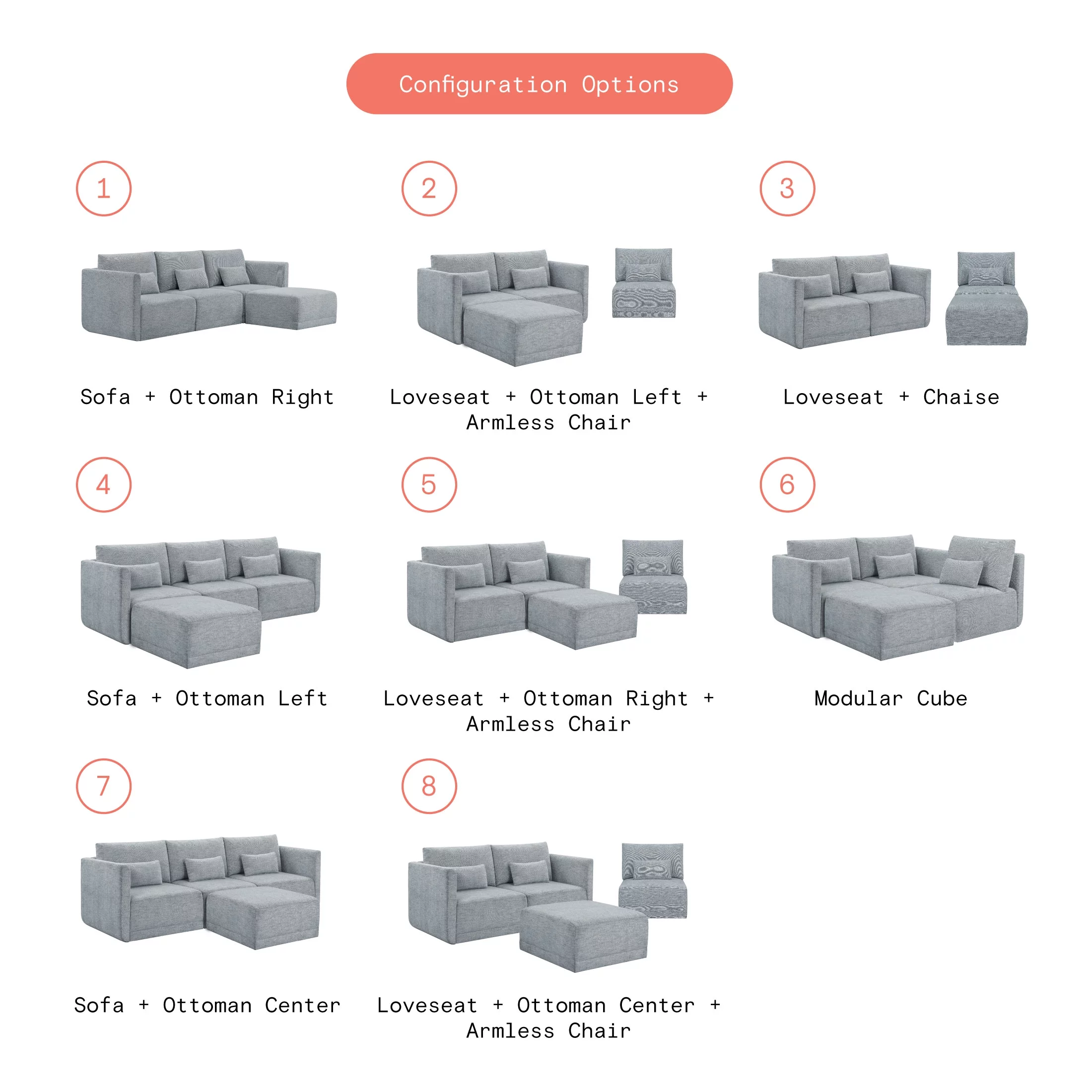 Beautiful Drew Modular Sectional Sofa with Ottoman by Drew Barrymore, Gray Fabric