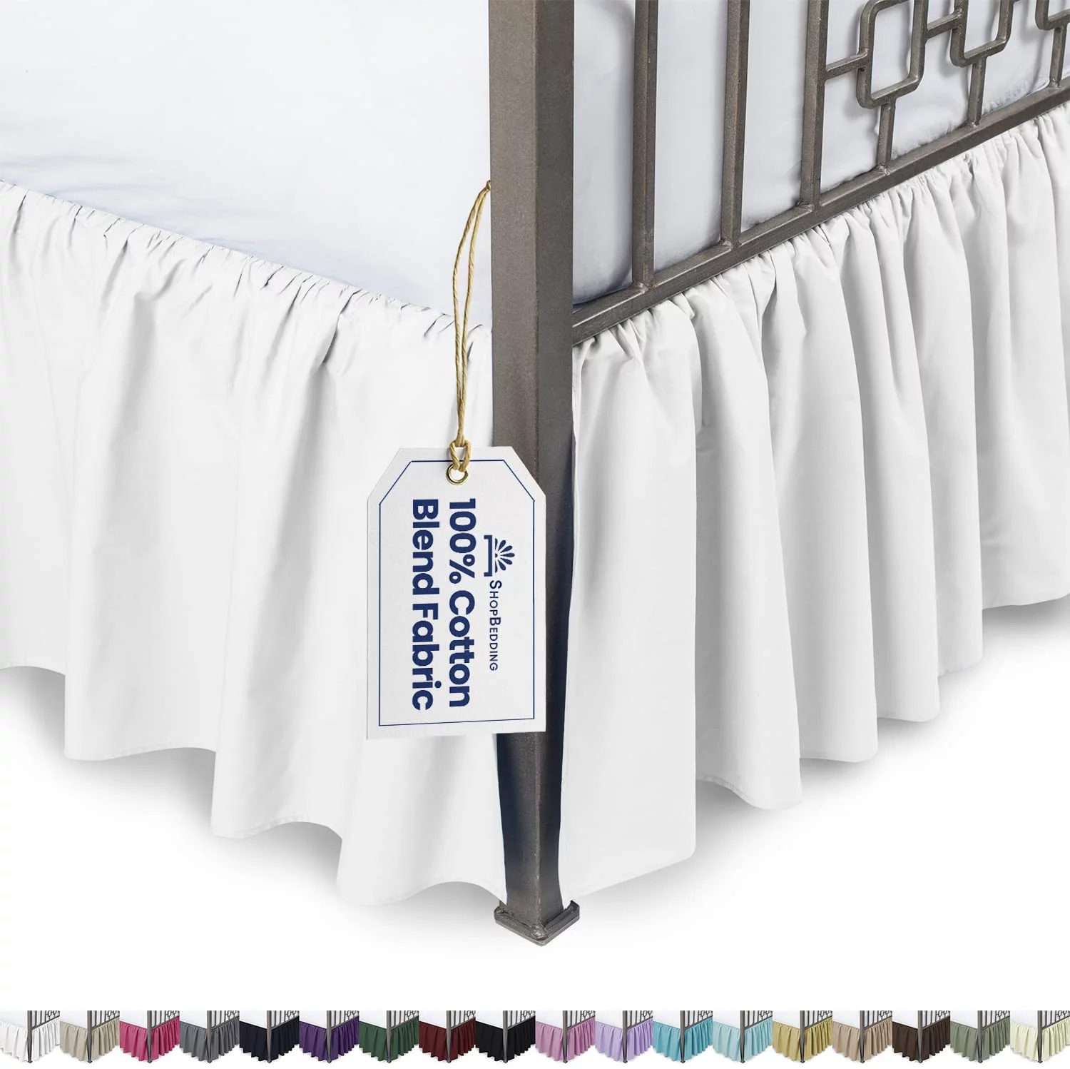 Ruffled Bed Skirt with Split Corners - Queen, White, 21