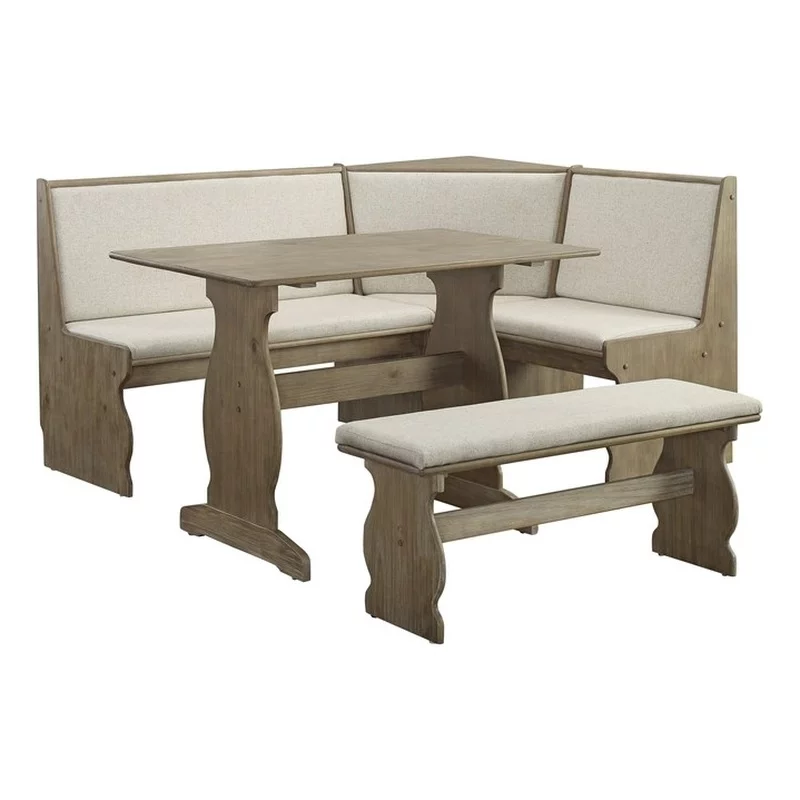 Linon Natasha Wood Corner Nook Dining Set in Brown