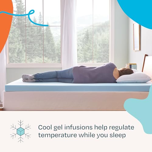 LINENSPA Memory Foam Mattress Topper - 2 Inch Gel Infused Memory Foam - Plush Feel - Cooling and Pressure Relieving - CertiPUR Certified - Dorm Room Essentials - Queen Size