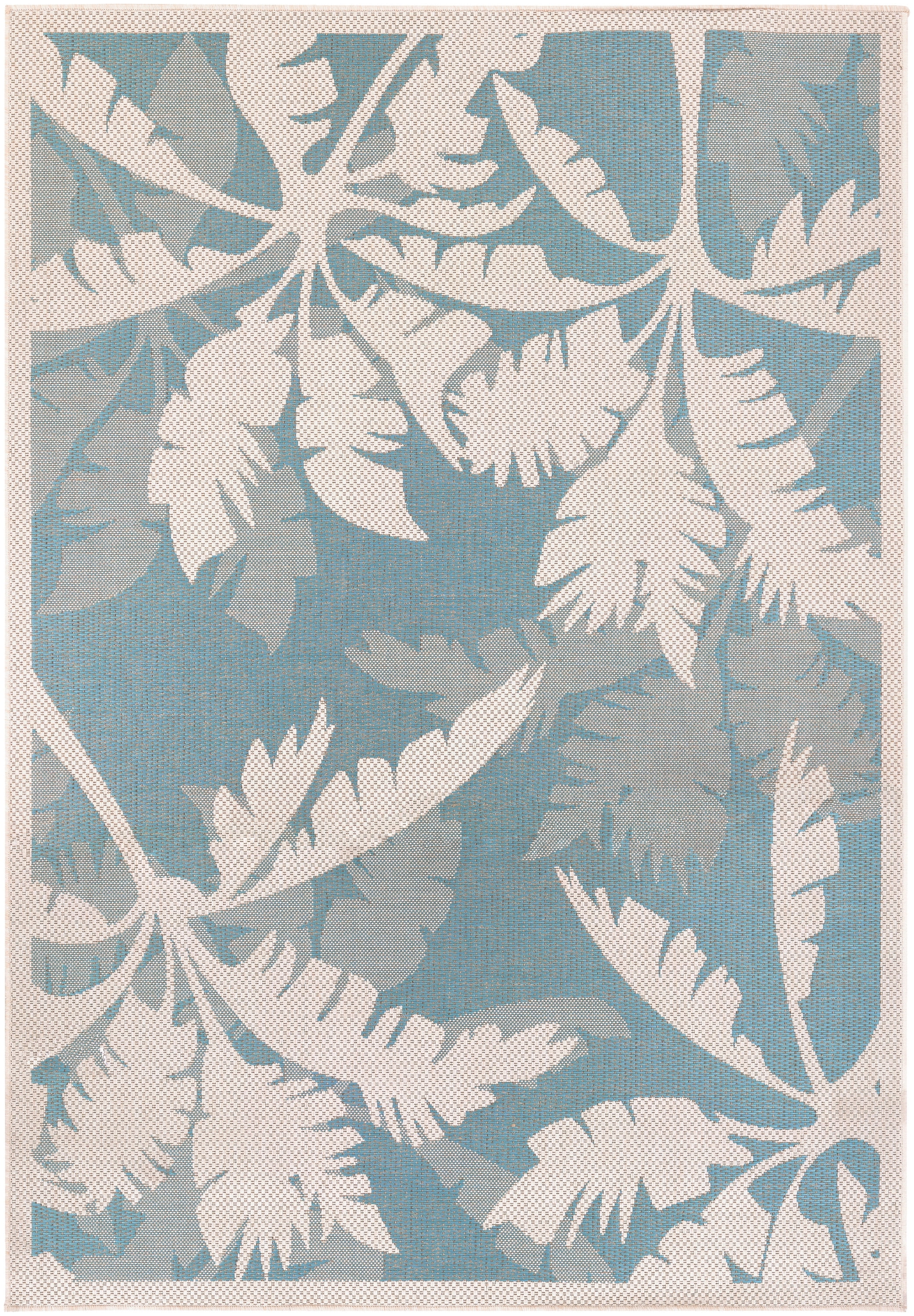Couristan Monaco Coastal Flora Indoor / Outdoor Area Rug, Ivory-Turquoise Blue, 3'9