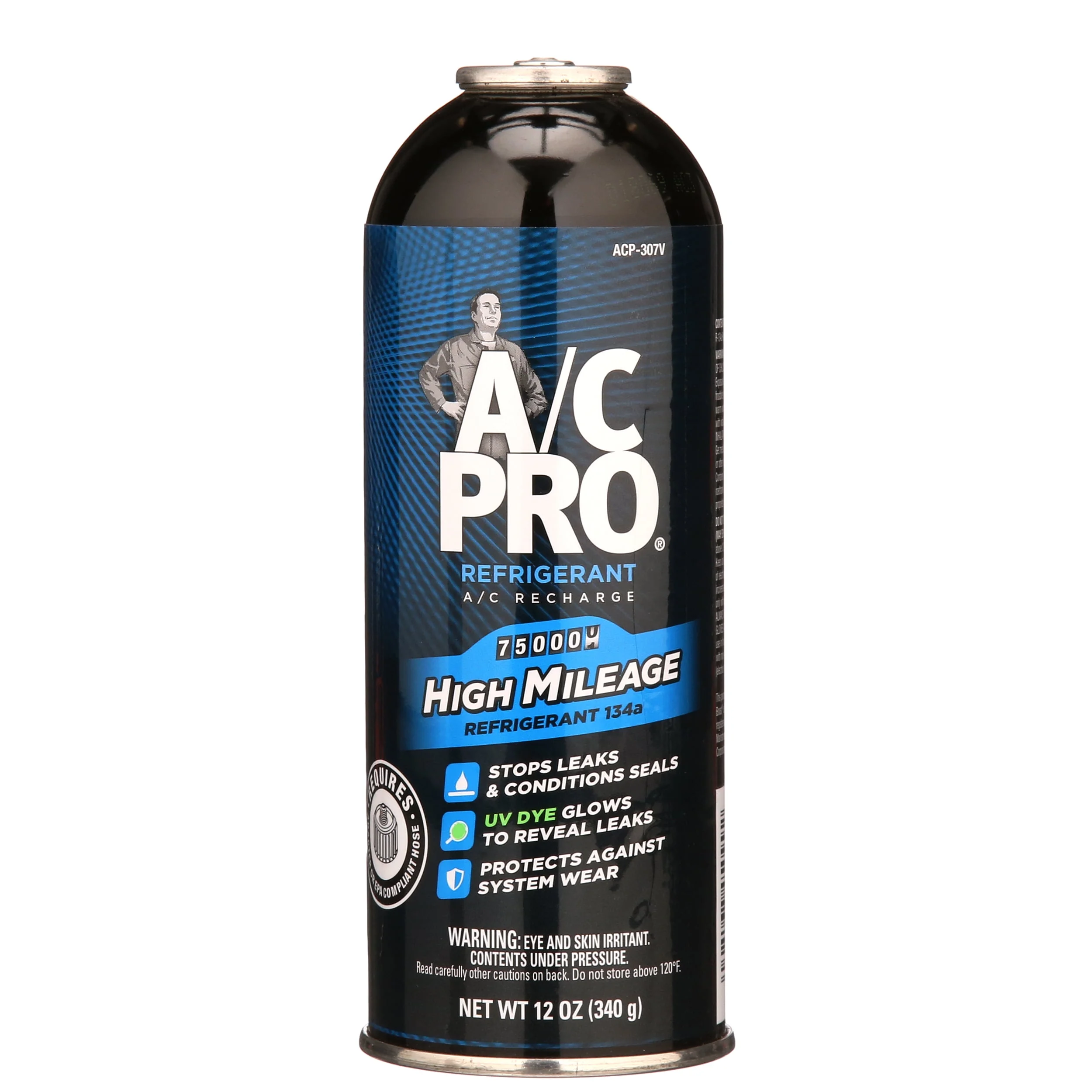 A/C Pro High Mileage R-134a A/C Recharge Auto Air Conditioner Refrigerant Refill - 12oz