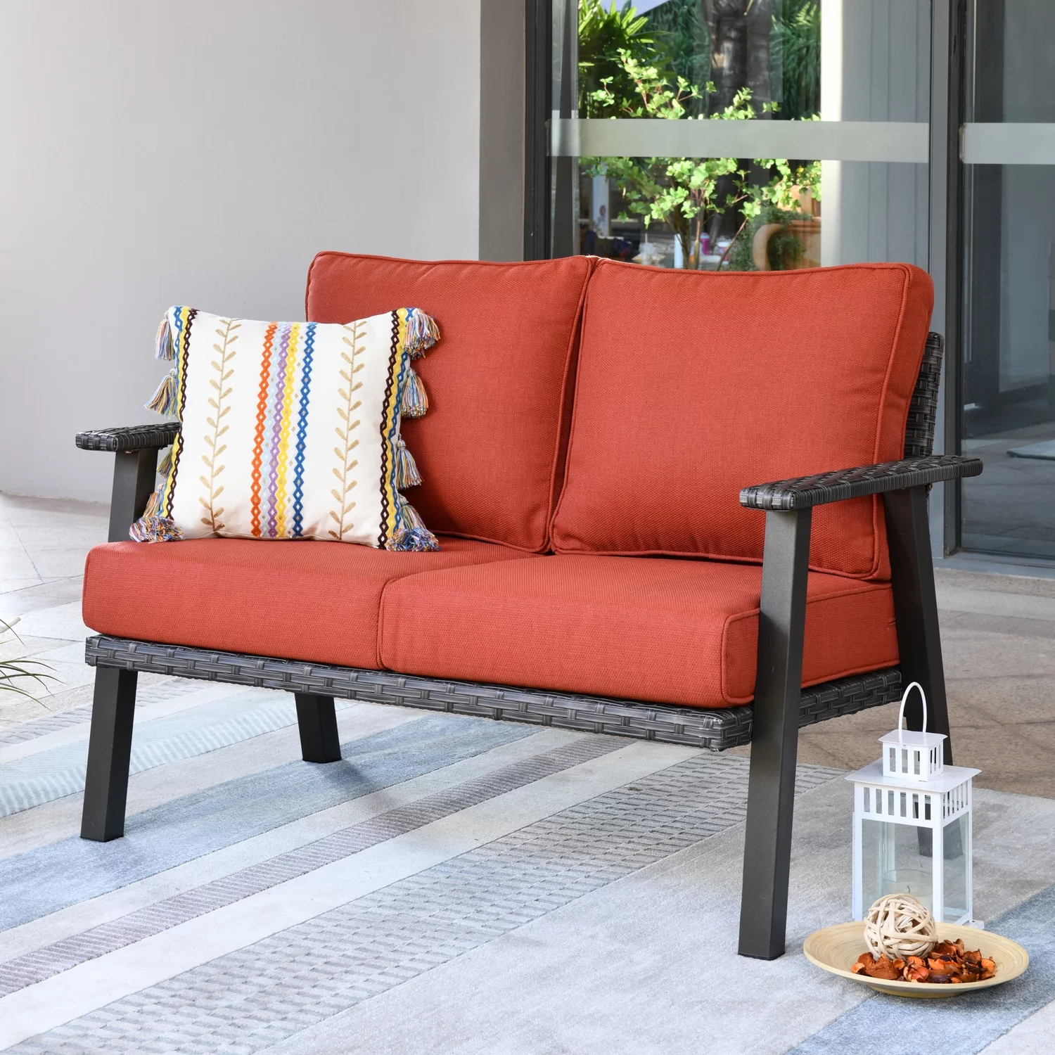 Ovios 1 Piece Outdoor Patio Furniture All-Weather Patio Conversation Set Wicker Loveseat Sofas with Cushions