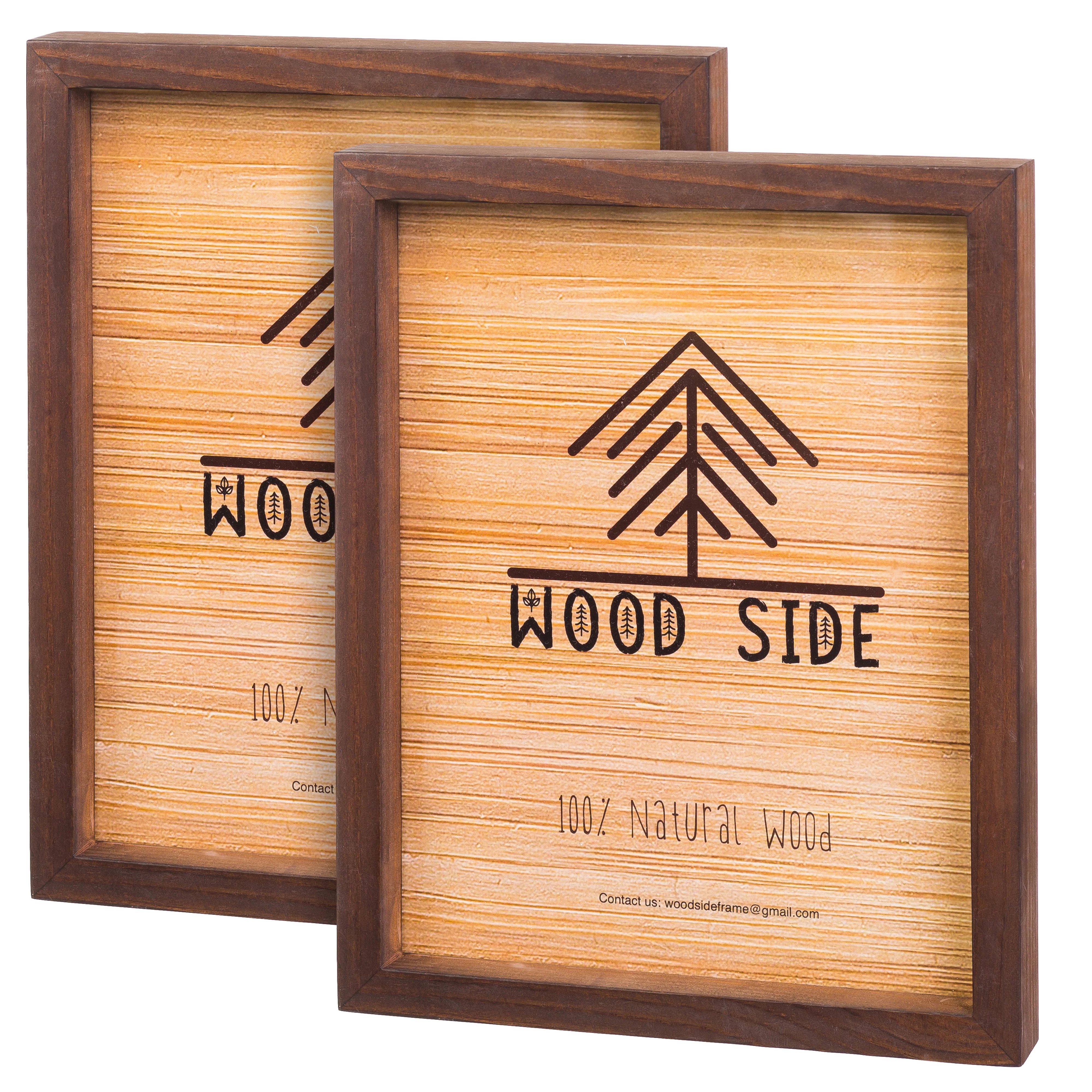 Brown Wooden Picture Frames 8x10 Set of 2 - Natural Rustic Solid Wood Thick Borders, Wall Mount and Tabletop Display