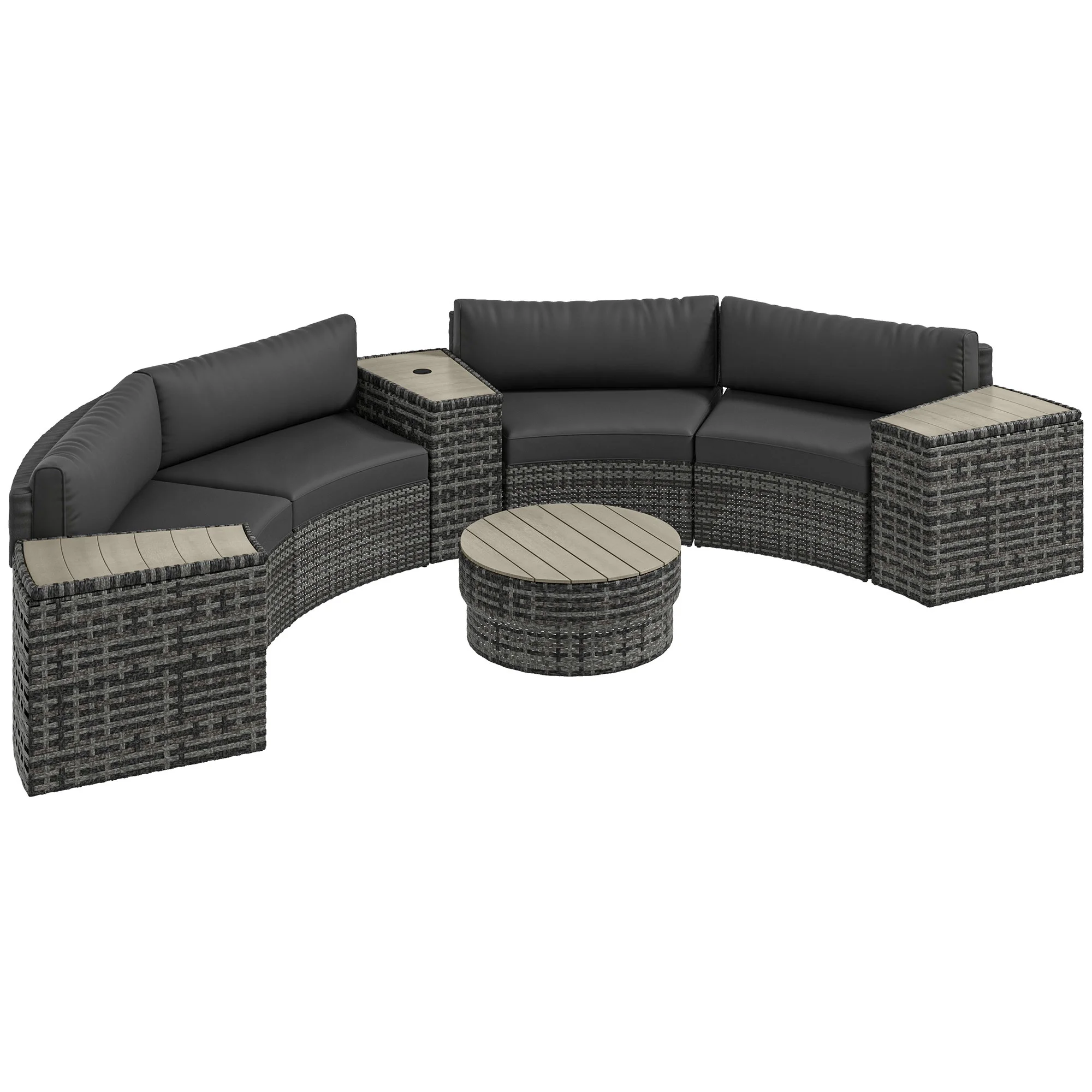 Outsunny 8pc Patio Furniture Set with Sofa, Chair, Umbrella Hole, Gray