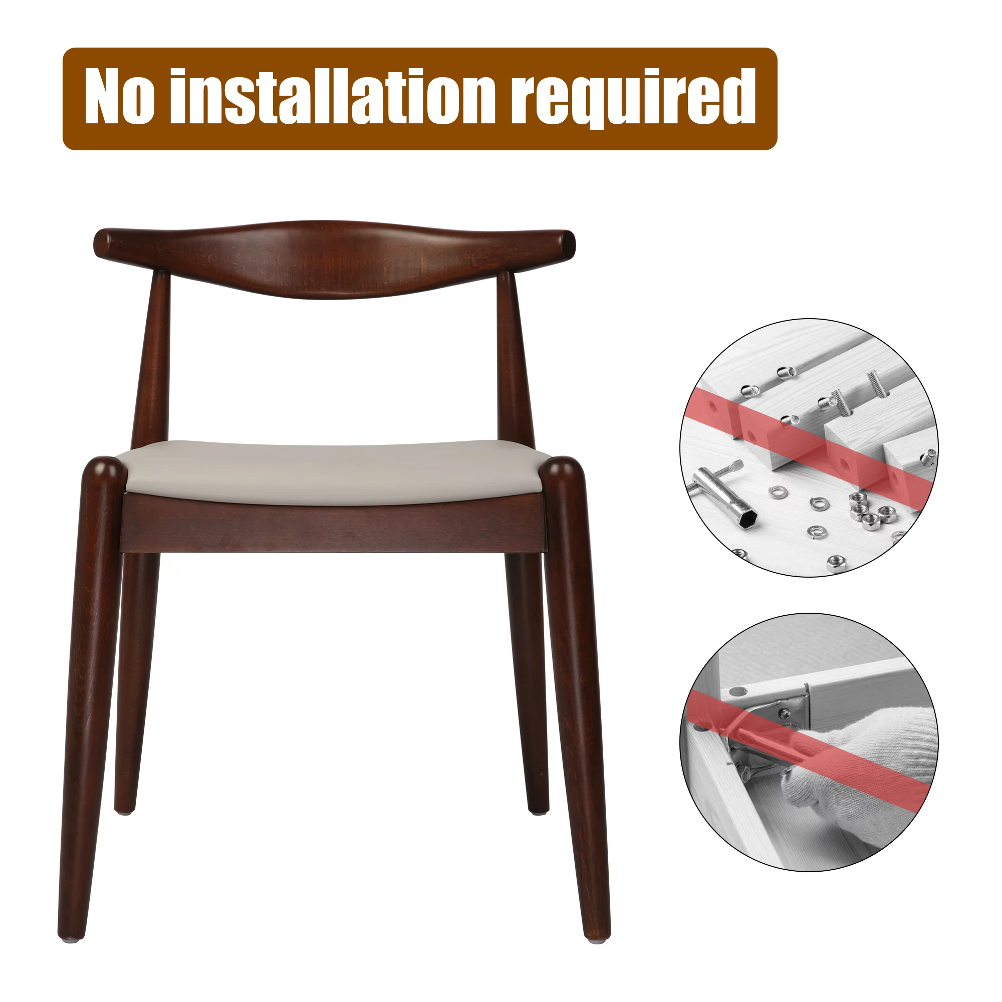 KARMAS PRODUCT Walnut Mid-Century Dining Chairs Set of 6 Armless Low-Back Side Chair with Faux Leather Seat, Light Grey/Walnut