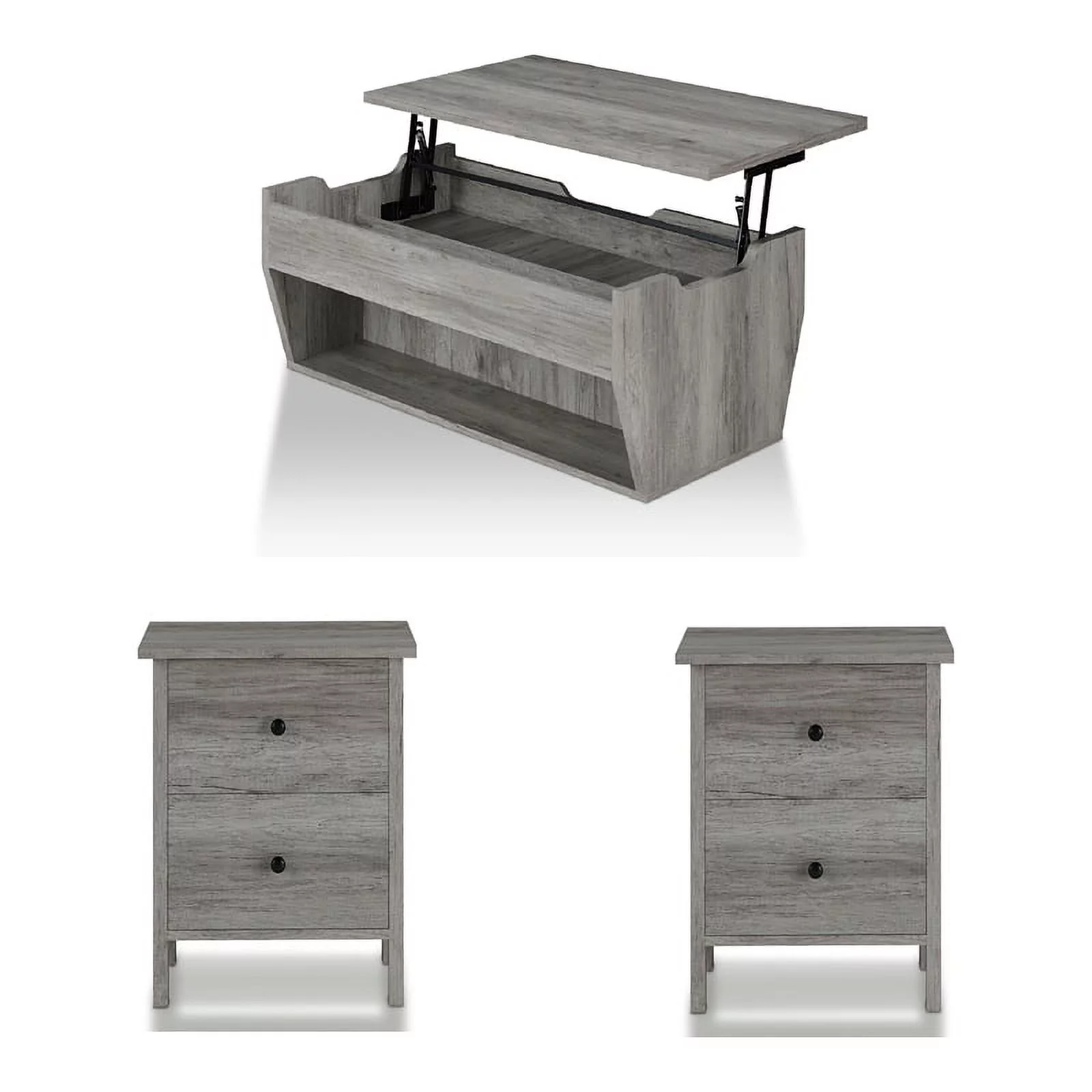 Furniture of America Edwards 3-Piece Wood Coffee Table Set in Vintage Gray