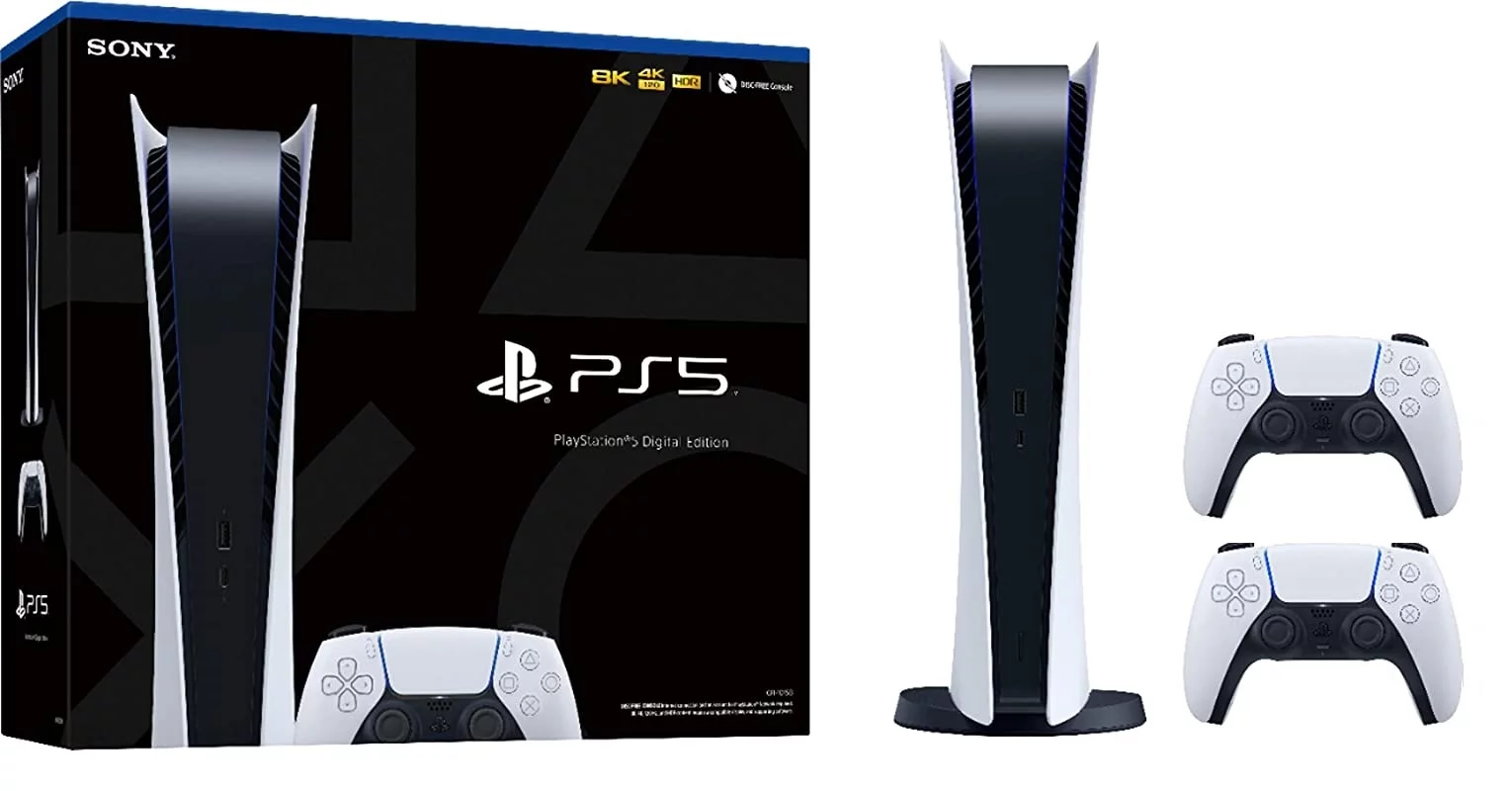 2023 New PlayStation 5 Digital Version PS5 Console with 2 Wireless Controllers - White