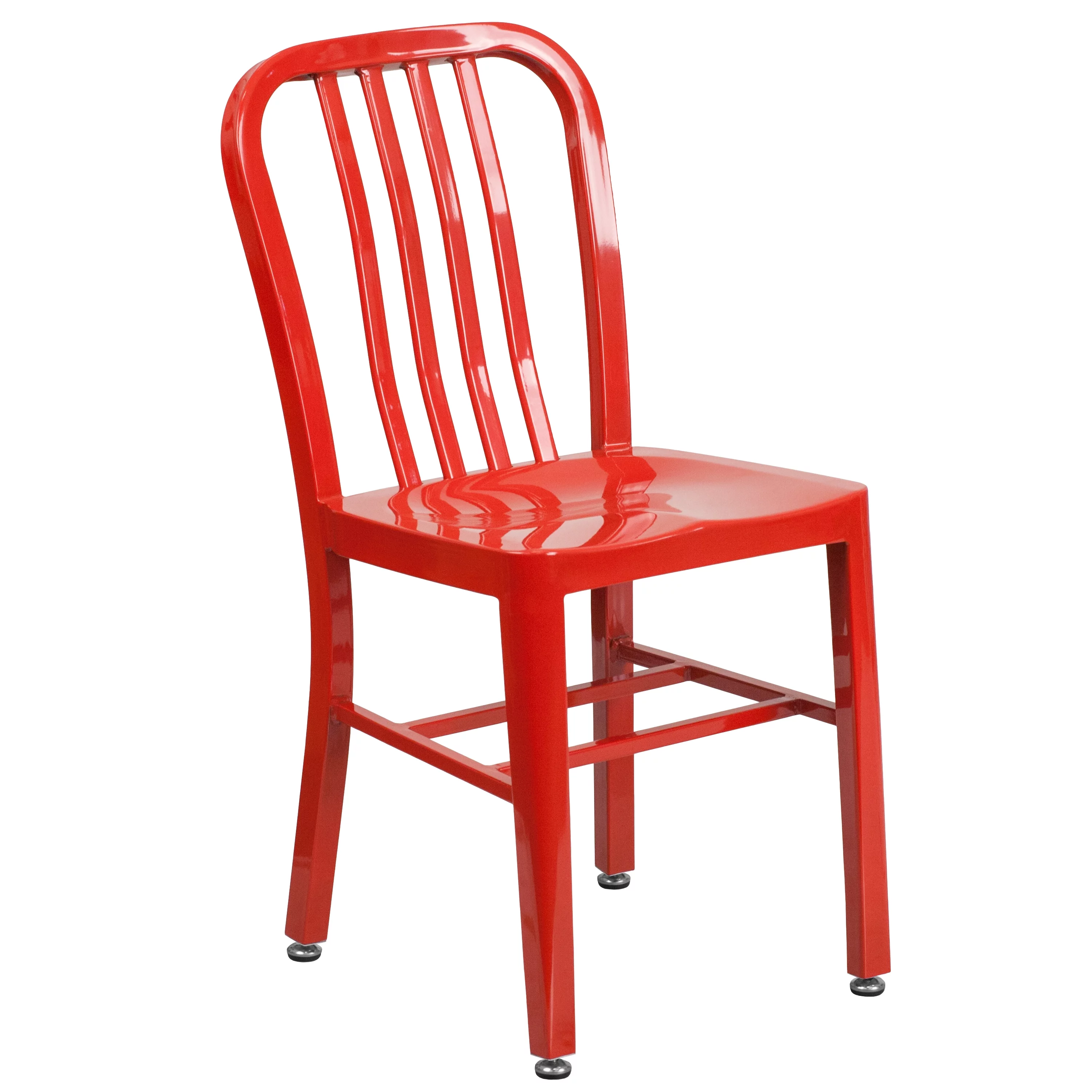 Merrick Lane 18 Inch Red Galvanized Steel Indoor/Outdoor Dining Chair with Slatted Back and Powder Coated Finish