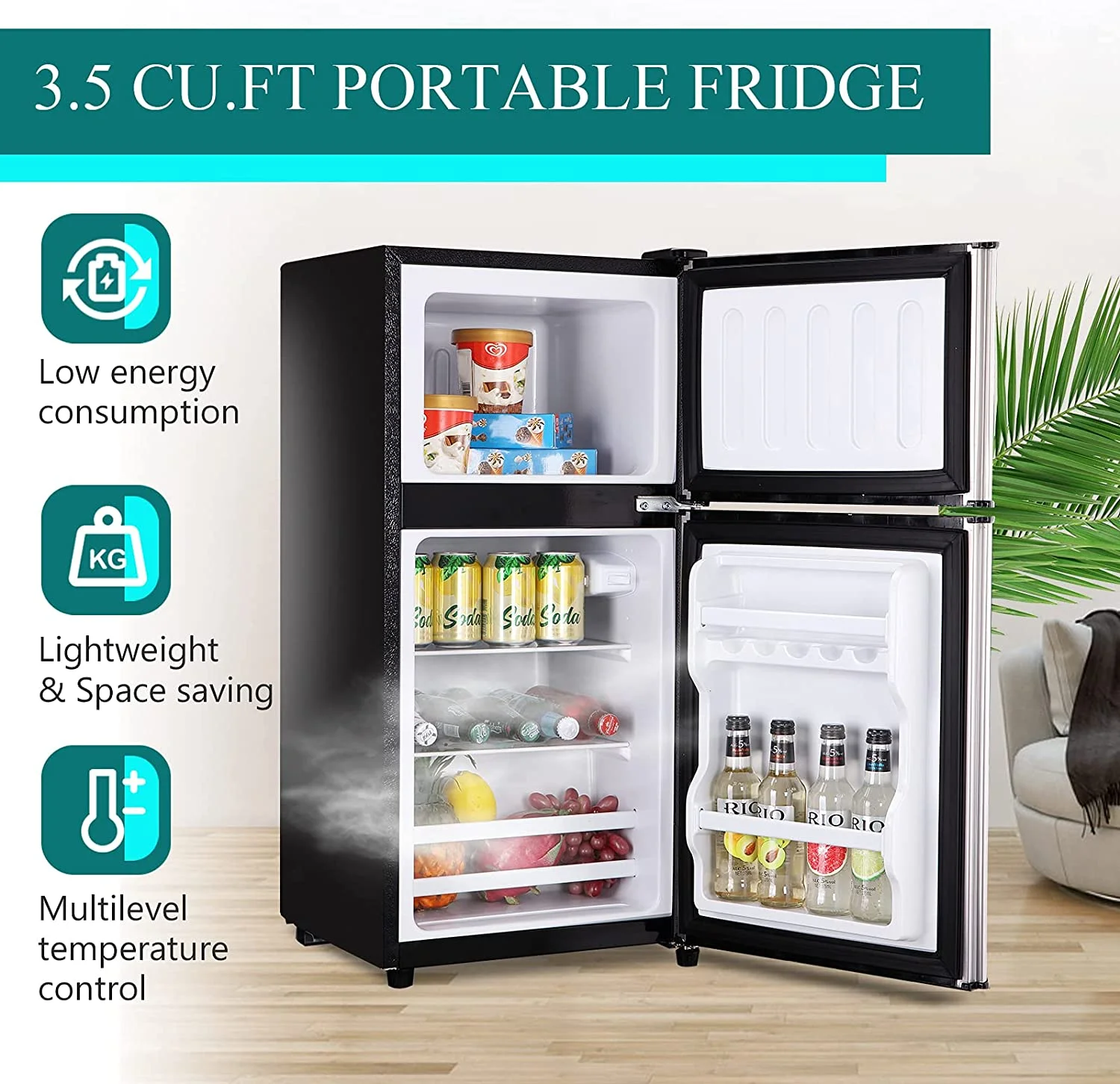 3.5cu.ft Compact Refrigerator Mini Fridge with Freezer, Krib Bling Small Refrigerator with 2 Door