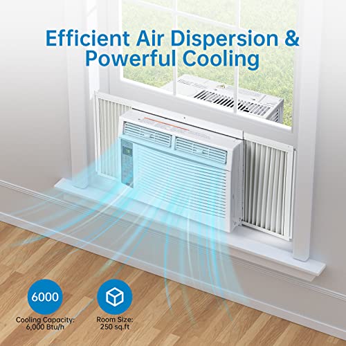 Adoolla Window Air Conditioner 6,000 BTU, Turbo Fast Cooling Up to 250 Sq.Ft. Flexible Window Opening(T Design), Window AC Unit with Remote & APP Control, Easy Install Kit, Auto Restart, 24H Timer