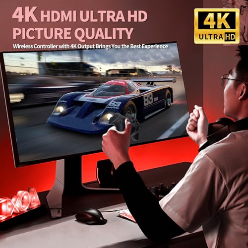 Wireless Retro Game Console, Video Game Console with Built-in 9 Emulators, 20,000+ Games, 4k Hdmi Output, and 2.4GHz Wireless Controller, Nostalgia Gaming Stick，Plug & Play TV Video Games(64G)