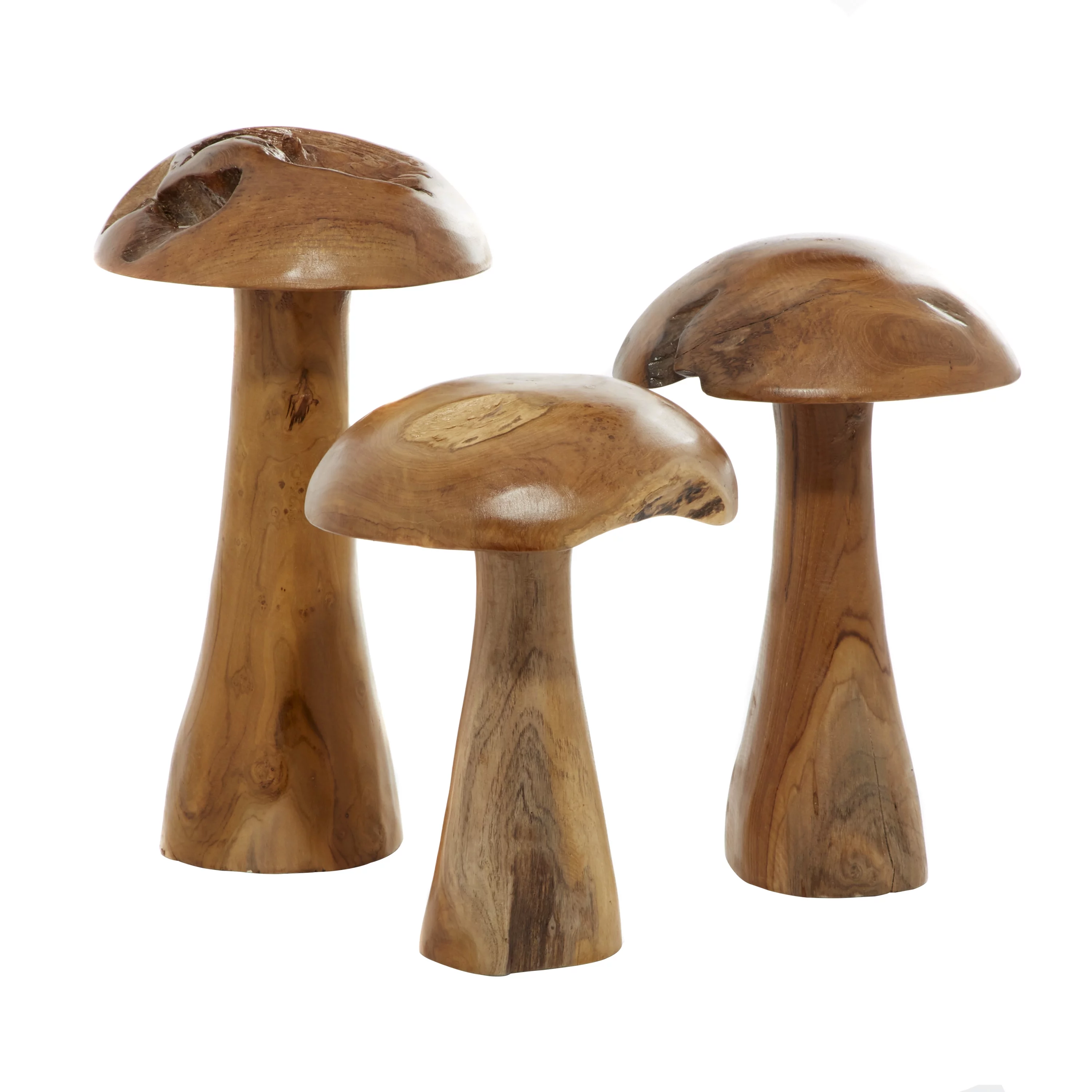 DecMode Contemporary Brown Wood Mushroom Sculpture with Golden Brown/Beige Finish, Set of 3 16