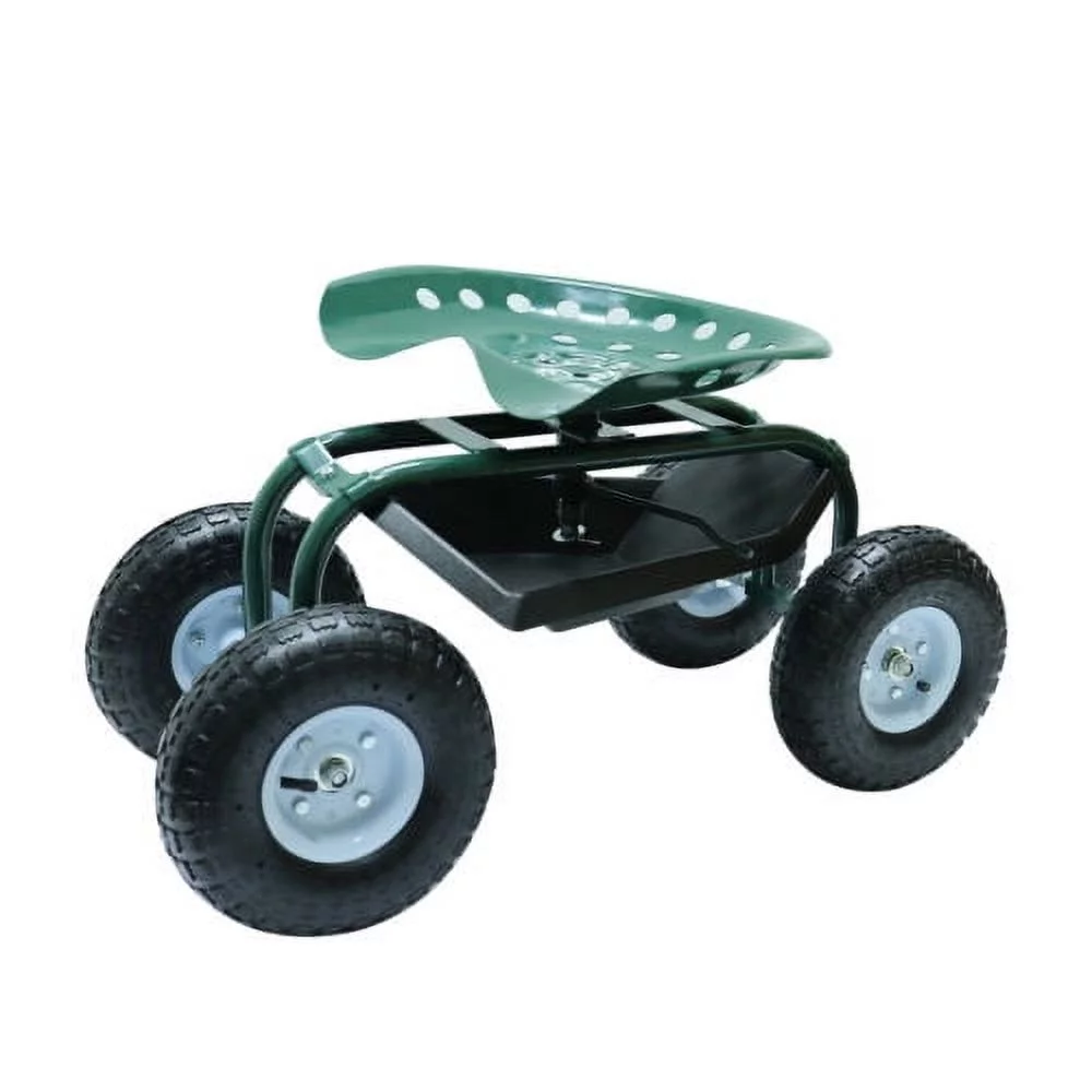 Rolling Garden Seat Cart Swivel Gardening Work 4 Wheel Metal Stool Outdoor Green