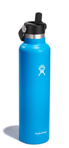 Hydro Flask 24 Oz Stainless Steel Standard Water Mouth Bottle with Flex Straw Cap and Double-Wall Vacuum Insulation