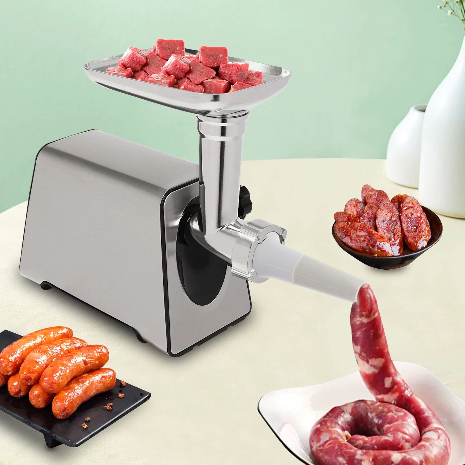 YIYIBYUS Electric Meat Grinder Stainless Steel Meat Sausage Machine for Home Kitchen & Commercial Using