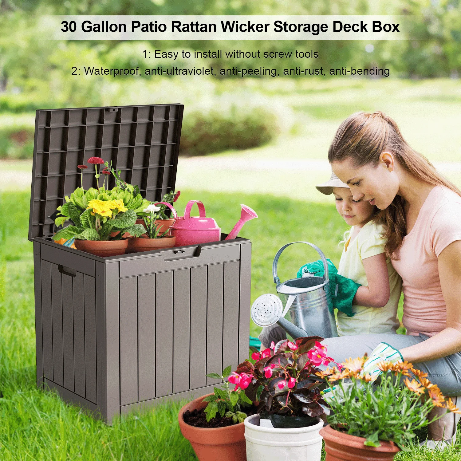 30 Gallon Deck Box for Outdoor Storage Waterproof Perfect for Patio Furniture, Cushions,Toys