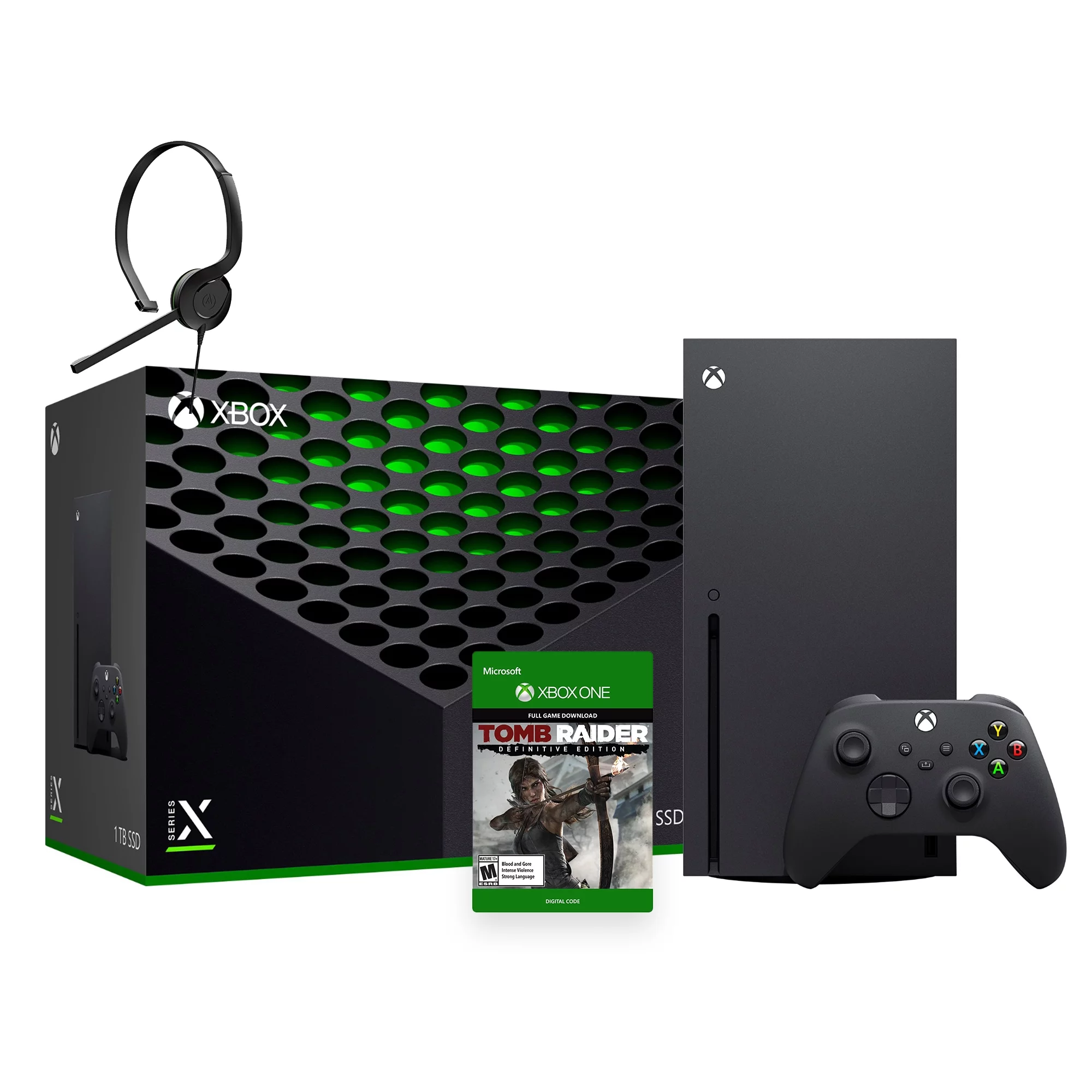 Microsoft Latest Xbox Series X Gaming Console Bundle - 1TB SSD Black Xbox Console and Wireless Controller with Tomb Raider Definitive Edition and Mytrix Chat Headset