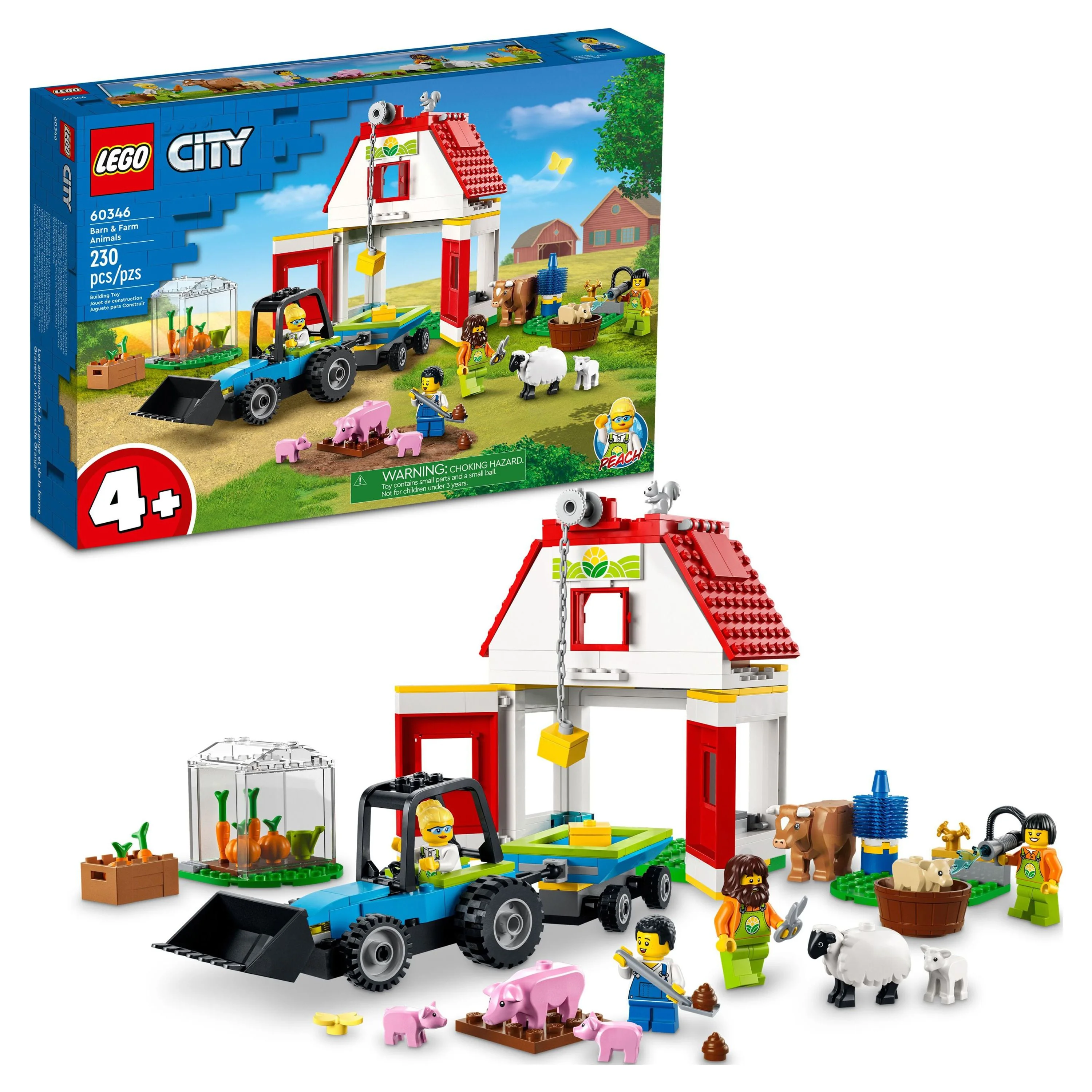 LEGO City Barn & Farm Animals Toys, 60346 Playset with Tractor and Trailer, Sheep, Cow and Pig plus Babies Figures, Learning Toys for Kids Age 4 Plus