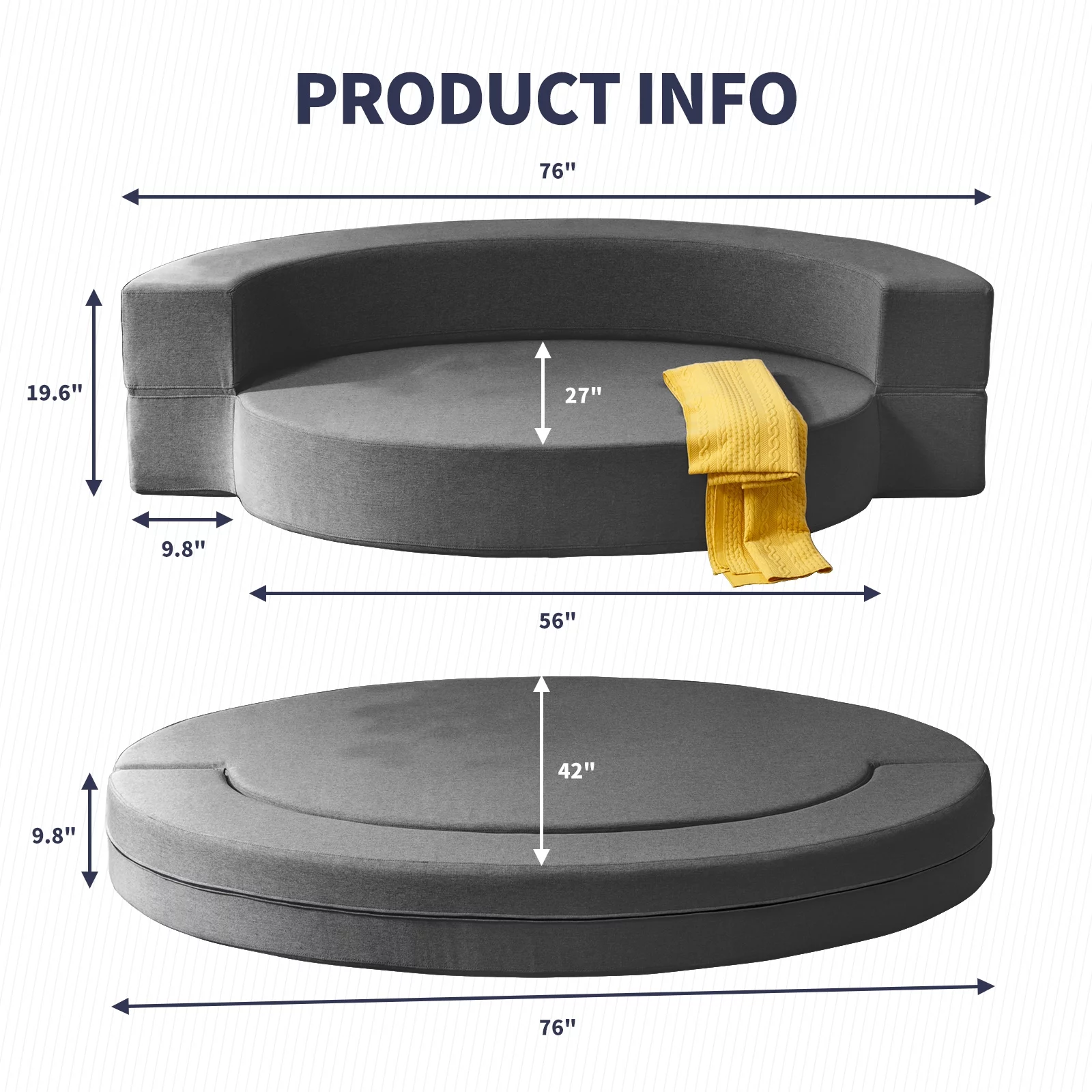 ZAFLY Folding Sofa Bed | Fold Out Futon Sleeper Chair Couch Guest Chaise Lounge | Floor Mattress | Modern Fold Down Sofa Couch with Linen Upholstery for Living Room Office Apartment (Dark Gray)