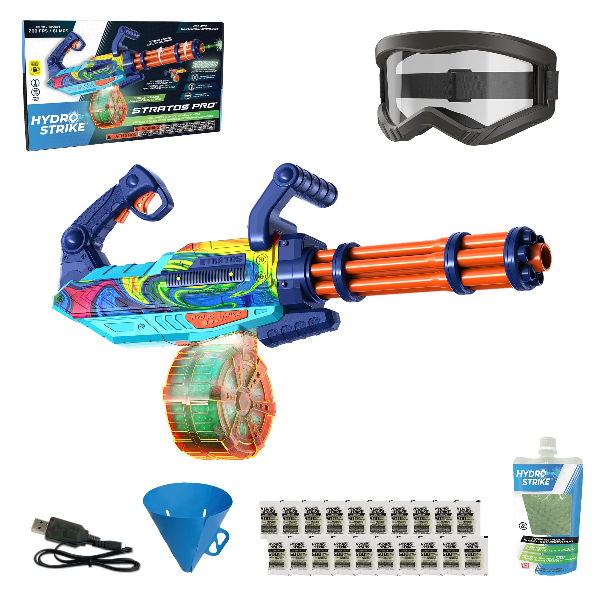 Hydro Strike Stratos Battery Gel Bead Blaster, with Glow-in-the-Dark Rotating Barrel and 10000 Water Beads