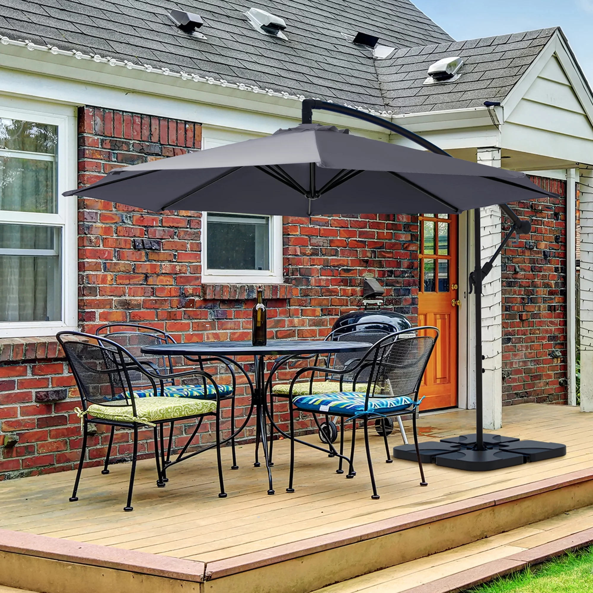 Serwall 10ft Heavy Duty Patio Hanging Offset Cantilever Patio Umbrella W/ Base Included, Gray