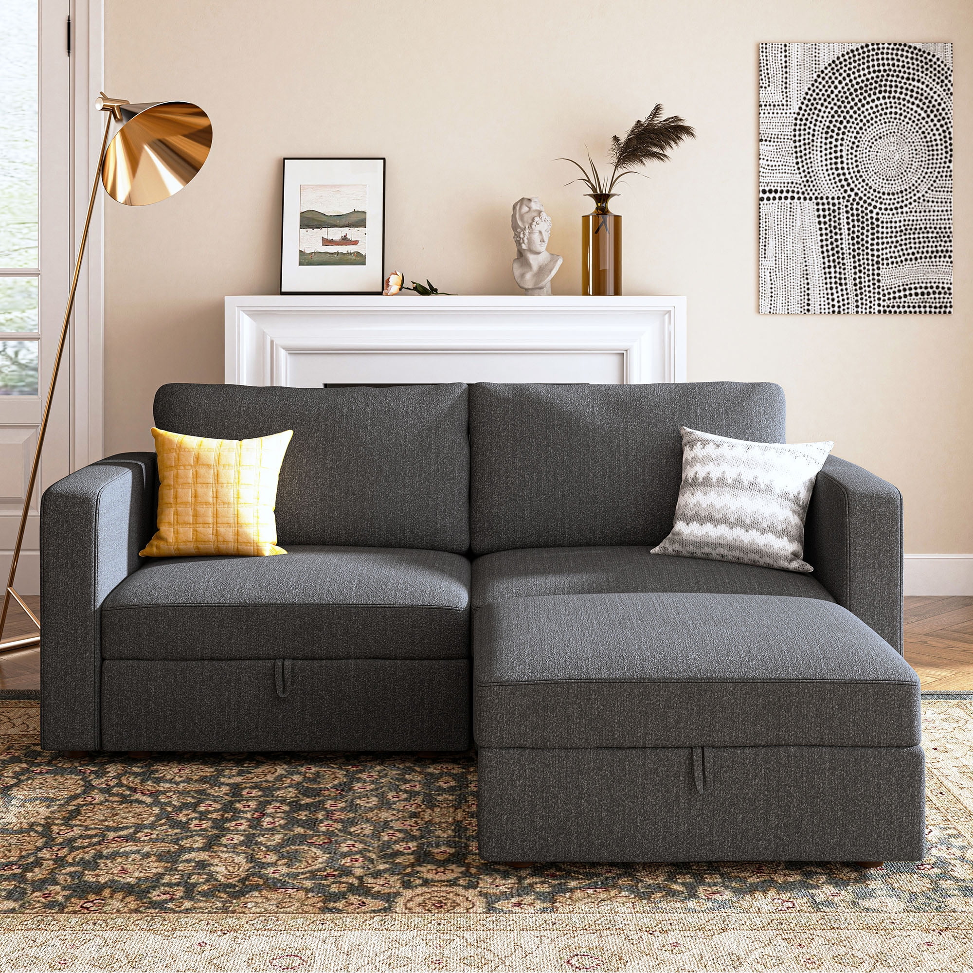 HONBAY Oversized Modular Sectional Loveseat with Storage Ottoman for Deep-Seat Living Room Funiture Sofa Set , Dark Gray