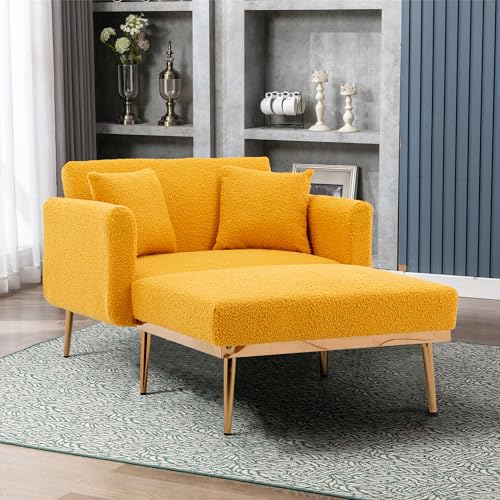 40.94'' Wide Modern Accent Chair with 3 Angles Adjustable Backrest+2-Pillow, Tufted Upholstered Chaise Lounge Chair, Recliner Armchair & Ottoman Set for Living Room, Bedroom (Velvet Pink-2)