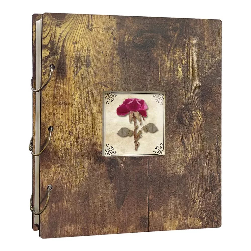 Rustic Photo Album 4x6 with Dried Flower Cover, Brown Photo Book for 500 Photos