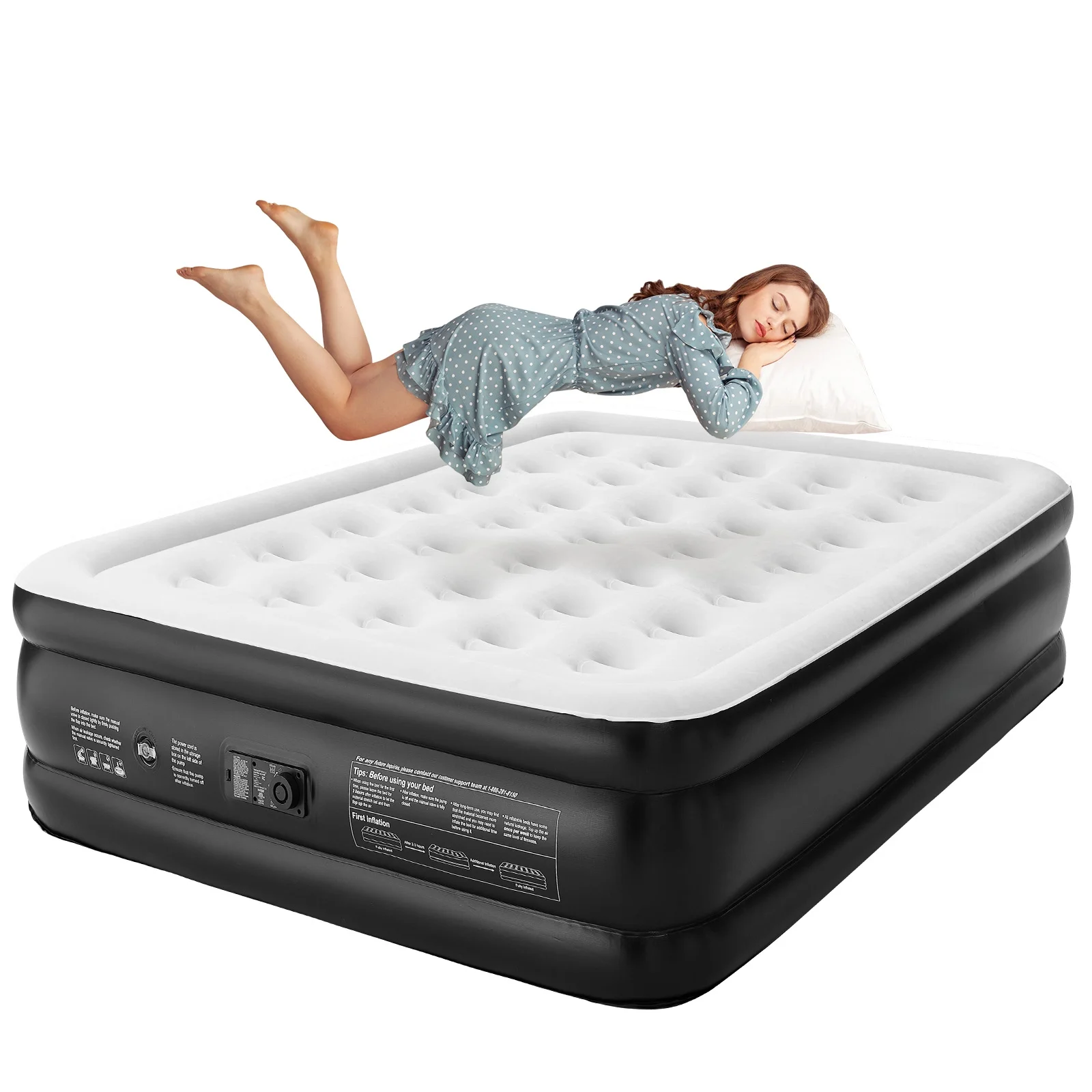 18 inch Queen Size Air Mattress with Built-in-Pump, Black