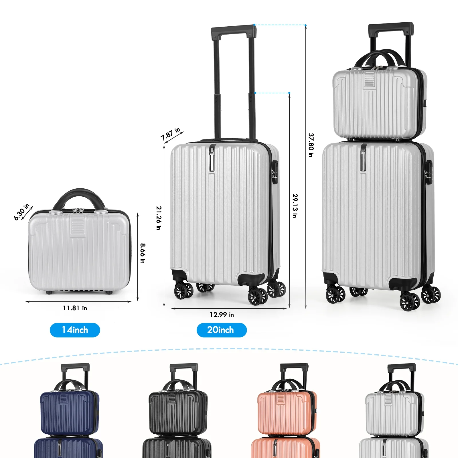 2-Piece Luggage Set  Carry On Suitcase with 14